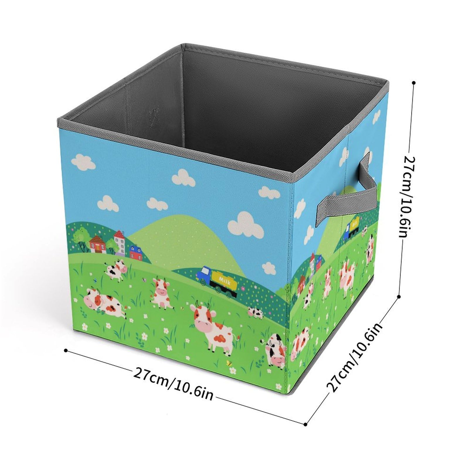 Cute Cartoon Cow Foldable Storage Bins 6-Pack - Collapsible Fabric Cube Baskets with Handles (10.6 Inch) for Nursery, Closet, Shelves & Book Organization | Perfect for Kids' Room, Playroom & Home Storage