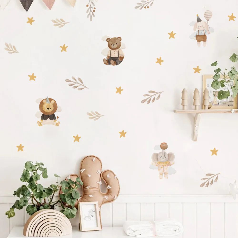 Adorable Cartoon Animal Wall Decals for Baby Girl Nursery - Waterproof & Removable Stickers for Kids Room Decor, Playroom, and Bedroom