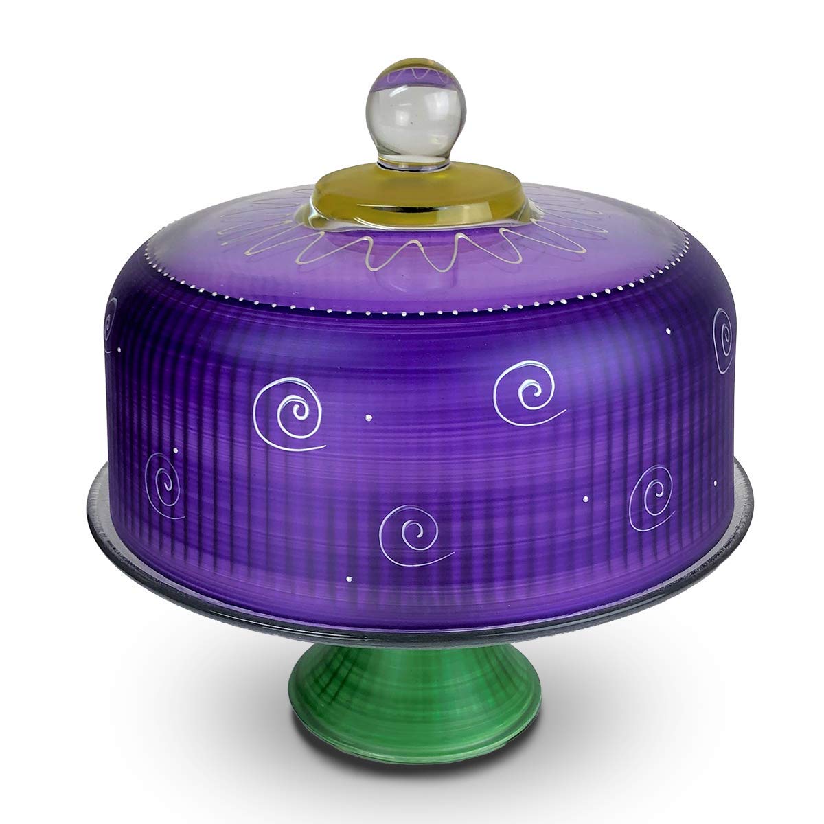 Hand Painted Glass Cake Stand with Dome Cover - Peruvian Splendor Purple Collection - Artistic Kitchen Decor for Weddings, Parties & Home Display - Unique Cake Dome by USA Artists
