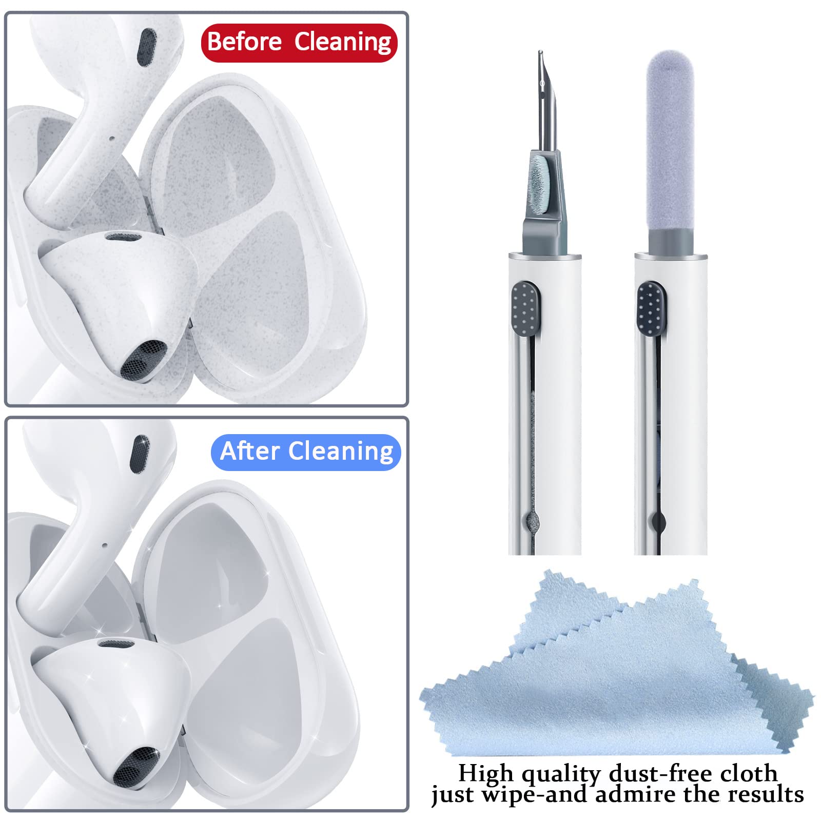 Premium AirPods Cleaning Kit - Multi-Function Cleaning Pen with Soft Brush & Flocking Sponge for AirPods Pro 1/2/3, Bluetooth Earbuds, Charging Cases & Smartphones - Perfect for Home, Office & Travel Use (1 Piece)