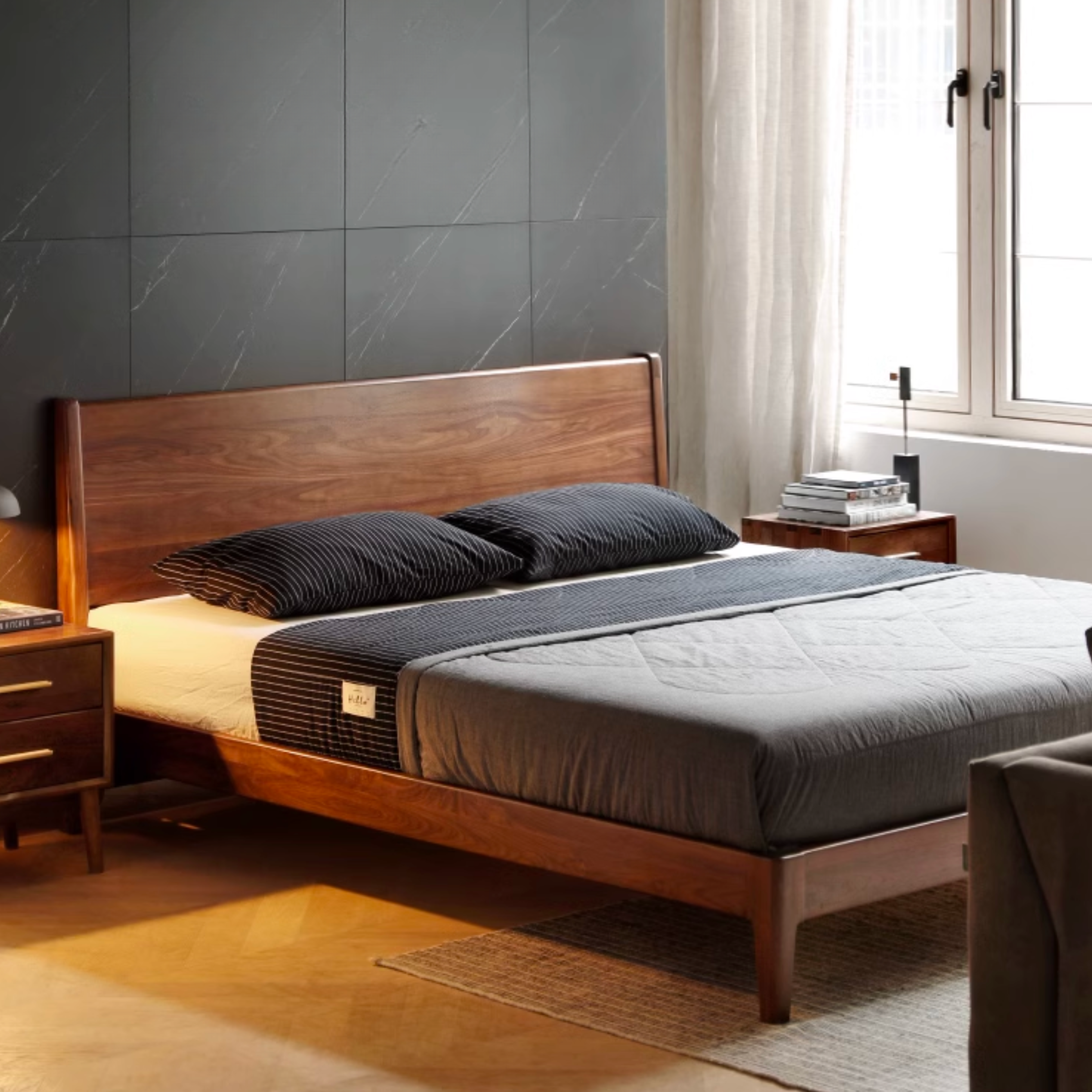 Solid Black Walnut Wood Bed Frame - Queen Size, Natural Wood Grain, Sturdy Platform Bed - Perfect for Modern, Farmhouse & Rustic Bedroom Decor