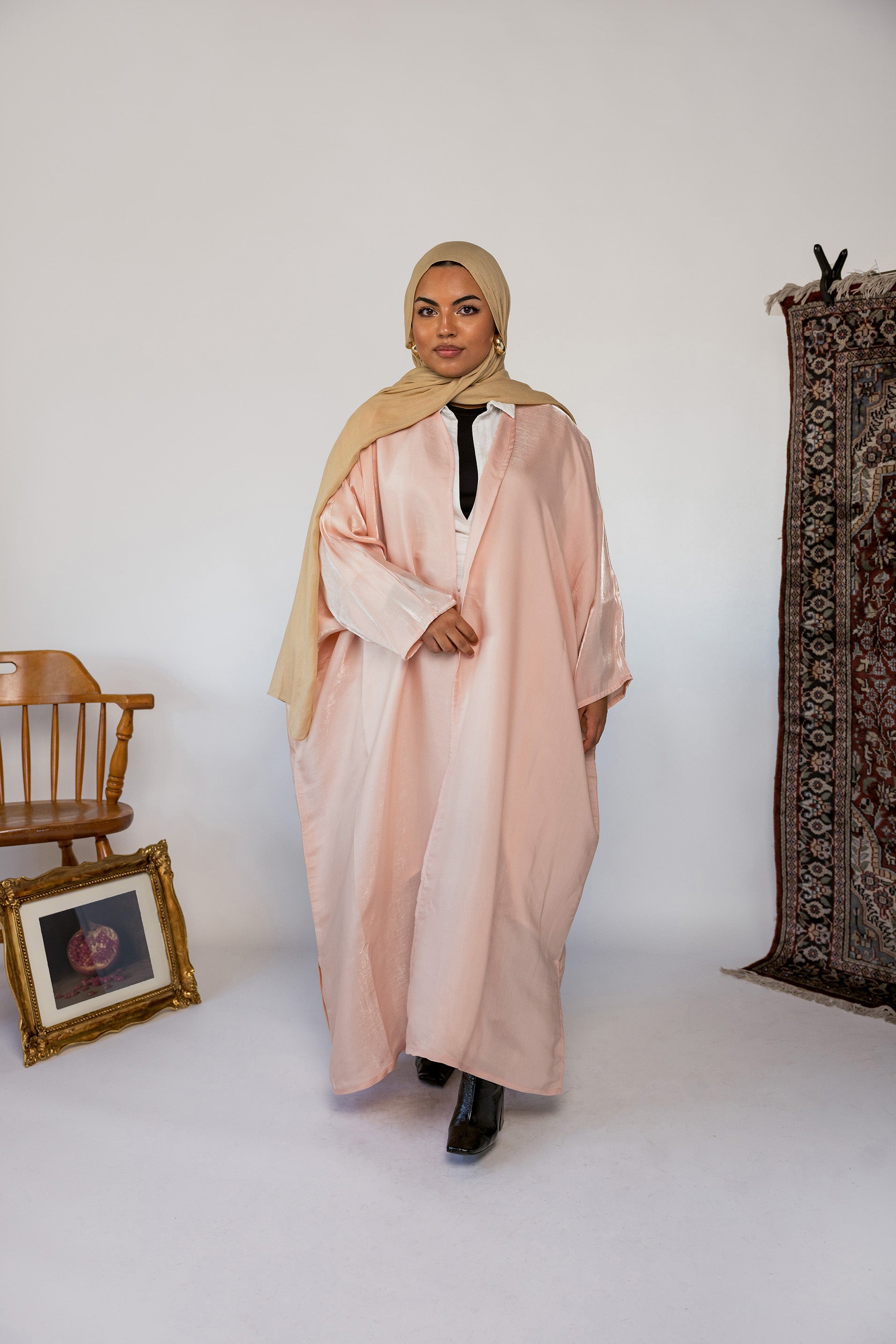 Elegant Metallic Pink Abaya for Women - Modest Islamic Dress - Perfect for Eid, Prayer & Special Occasions