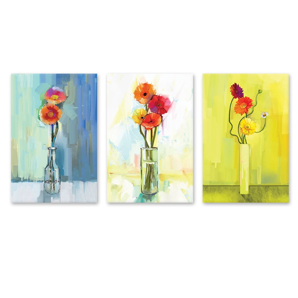 Wall26 - 3 Panel Canvas Wall Art - Vibrant Floral Oil Painting Style Vase Print - Modern Giclee Gallery Wrap Home Decor (24