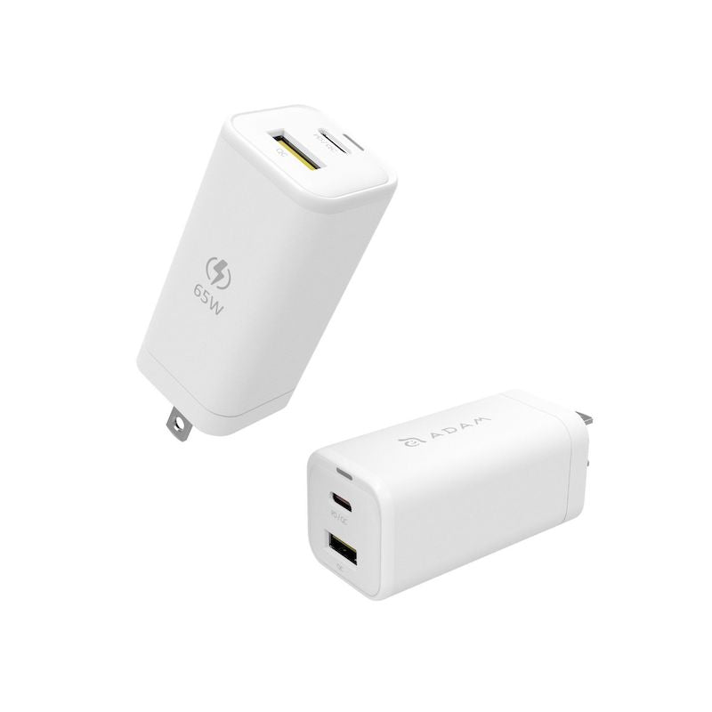 Adam Elements OMNIA 65W USB C Wall Charger - Fast Charging Power Adapter for iPhone, Samsung, MacBook - White | Perfect for Home, Office & Travel