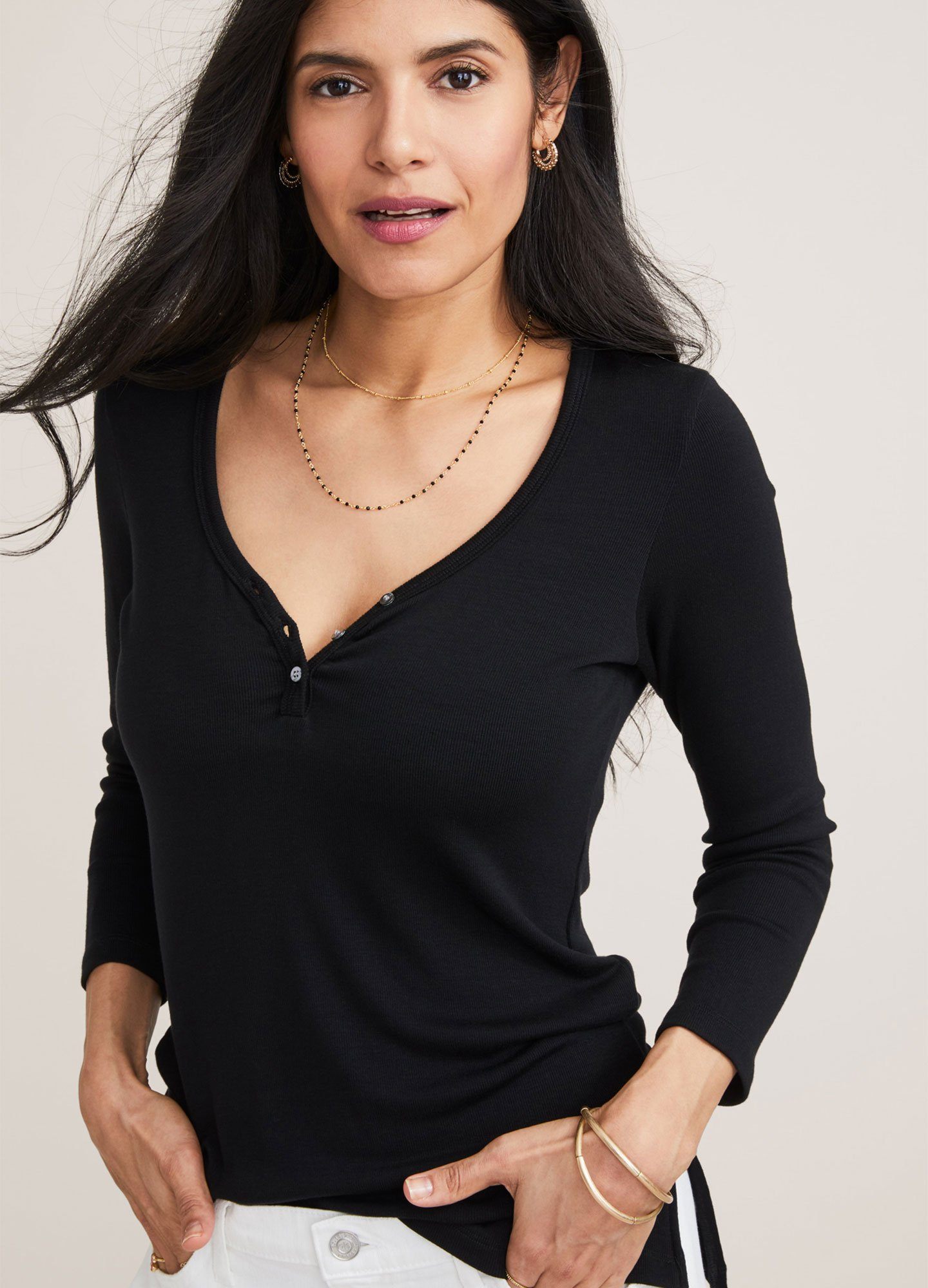 Ultra Soft Rib Relaxed Nursing Henley Top for Women - Comfortable Maternity & Breastfeeding Shirt for Everyday Wear