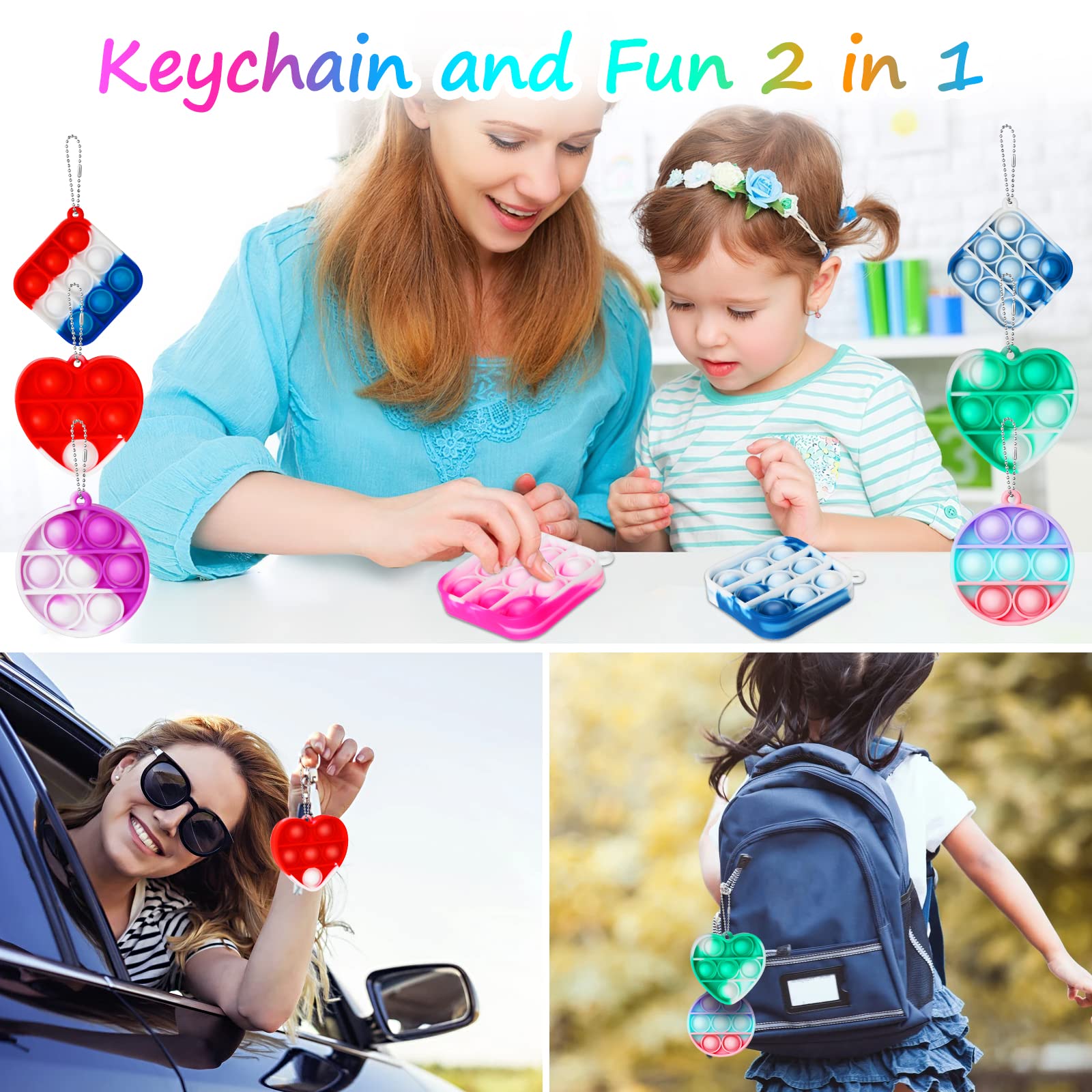 21Pcs Mini Fidget Keychain Toys - Bulk Pop Party Favors for Kids, Easter Egg Fillers, Valentine's Day Classroom Exchange Gifts & Prizes for Boys and Girls - Stress Relief Sensory Toys for School, Travel and Birthday Parties
