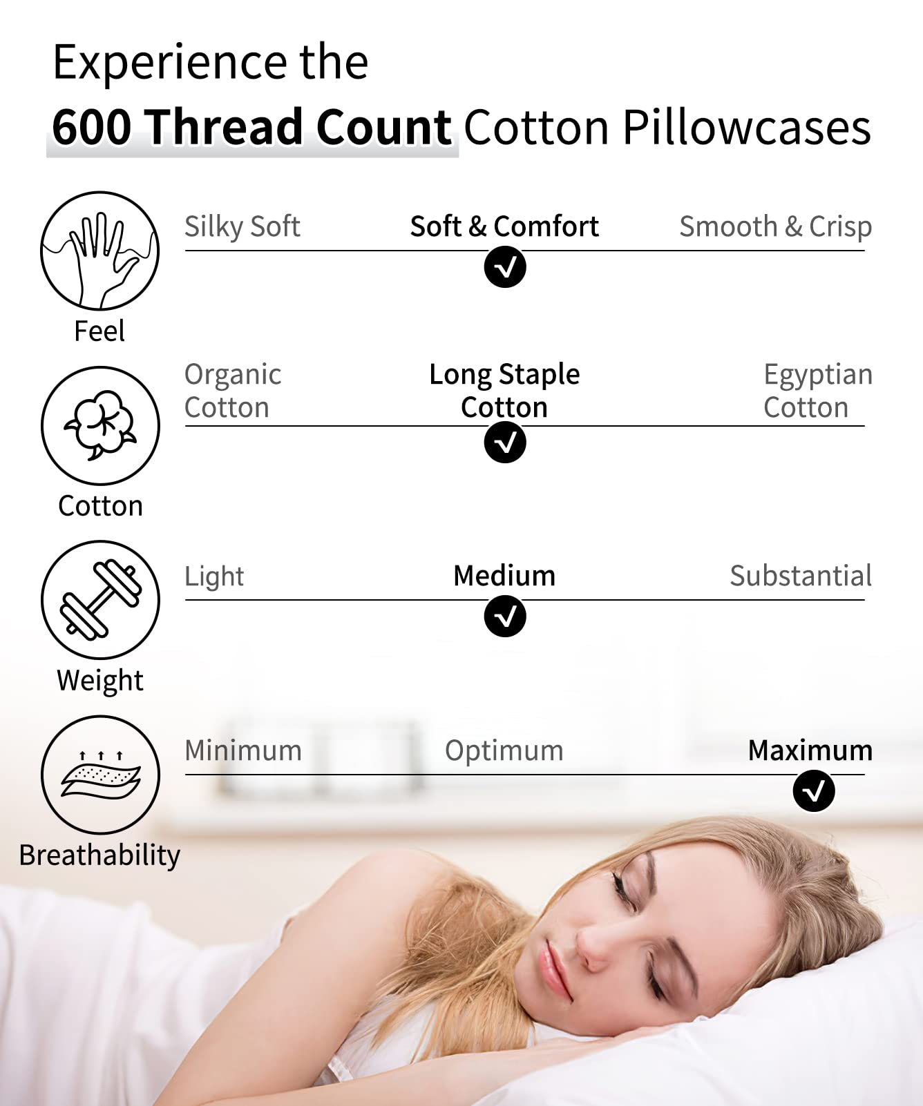 Premium 600 Thread Count King Size Cotton Pillowcases Set of 2 - 20x36 Inch Soft Long Staple Pillow Covers with Envelope Closure, Navy Blue - Luxury Bedding for Hotels, Guest Rooms & Home Decor