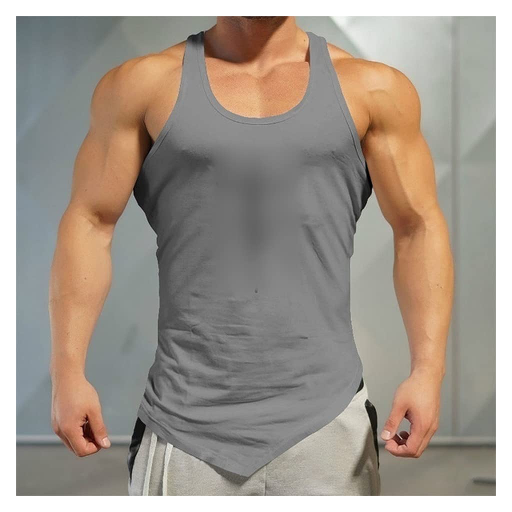 HTKLCZ Men's Gym Tank Top - Letter Print Fitness Shirt, Slim Fit Workout Tee for Summer Sports & Casual Wear (Gray, XL) - Ideal for Gym, Running & Outdoor Activities