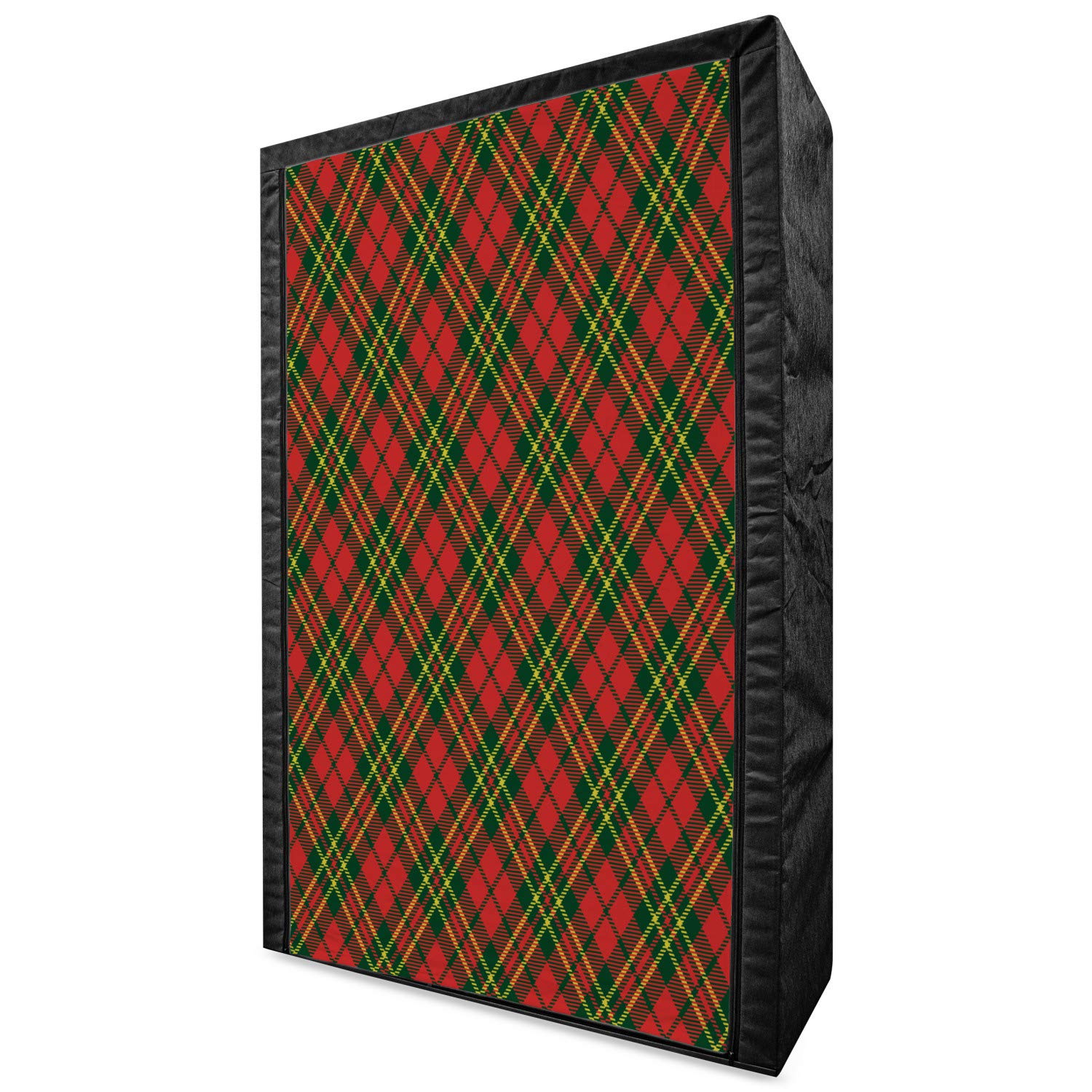 Ambesonne Checkered Portable Fabric Wardrobe - Irish Tartan Plaid Christmas Design with Geometric Stripes, 42.5 Inch Clothing Organizer with Shelves for Bedroom Storage (Emerald Yellow Vermilion) | Perfect for Holiday Decor, Guest Room Organization & Seasonal Clothing Storage