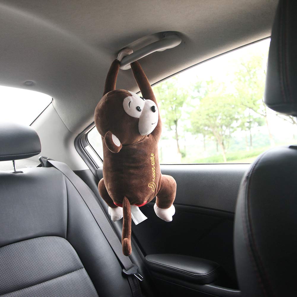 Creative Monkey Hanging Tissue Box Cover - Cartoon Car Tissue Paper Holder for Home, Bathroom & Auto - Brown Napkin Storage Organizer - Perfect for Road Trips, Office & Daily Use