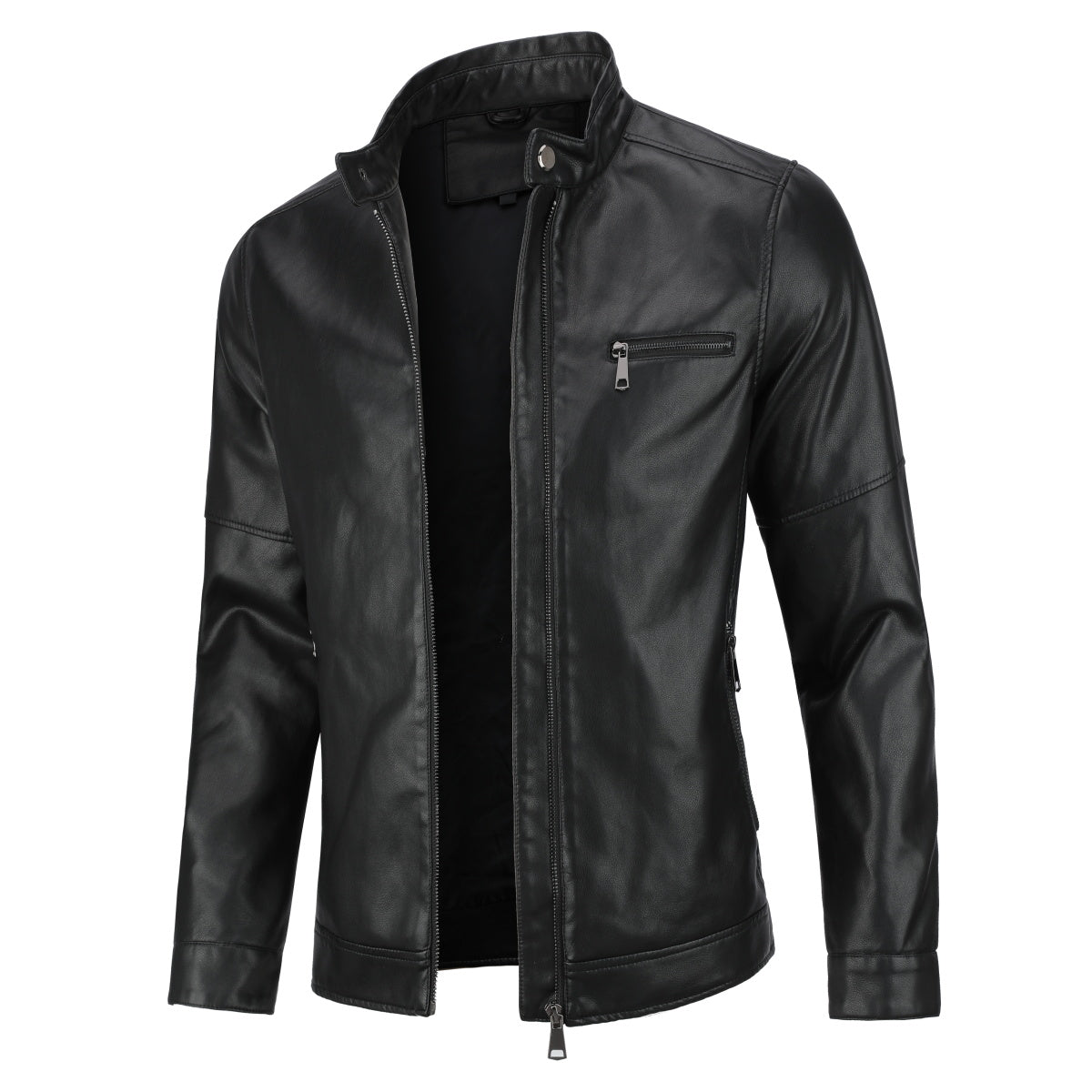 Men's Black Leather Jacket - Casual Zip-Up Motorcycle Jacket for Bikers & Outdoor Enthusiasts | Perfect for Riding, Daily Wear & Night Out