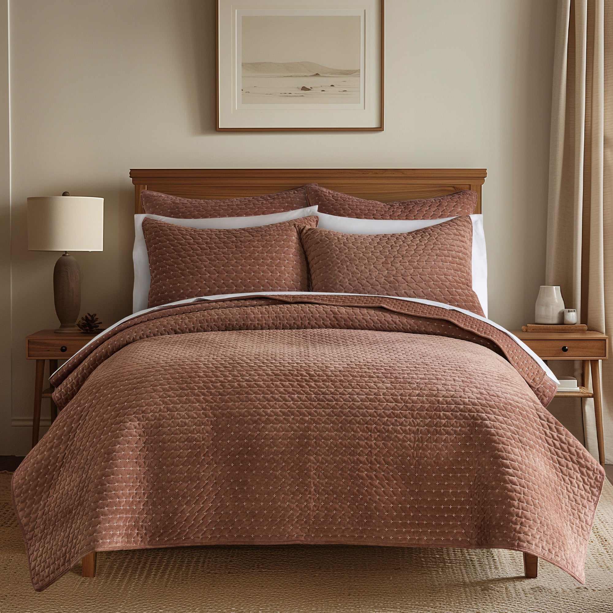Luxury Velvet Stitch Euro Sham Pillow Covers - Set of 2, Soft Decorative Bedroom Pillowcases for Sofa, Couch & Bed - Elegant Home Decor Accessories