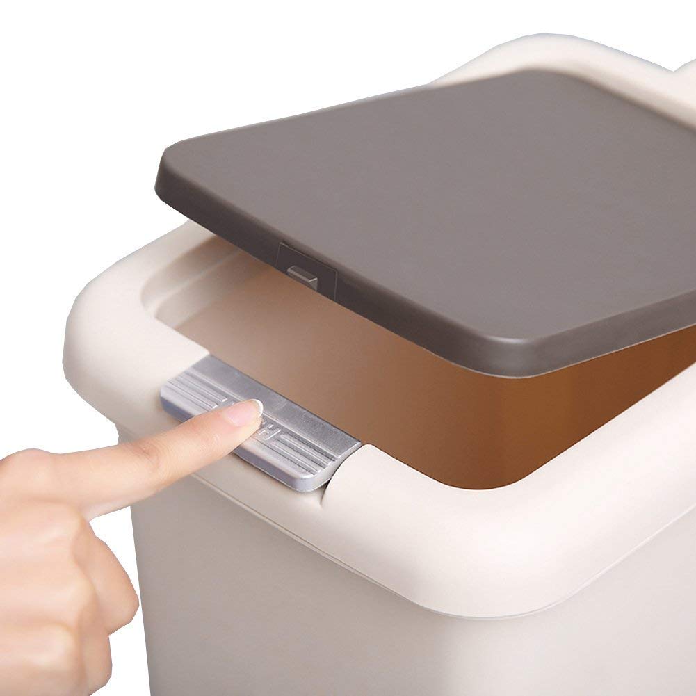 Hflove 13 Gallon Kitchen Trash Can with Lid - Step Pedal Garbage Bin for Home, Office, Bathroom - Durable Plastic Wastebasket in Beige - Perfect for Recycling, Composting & Household Waste Disposal