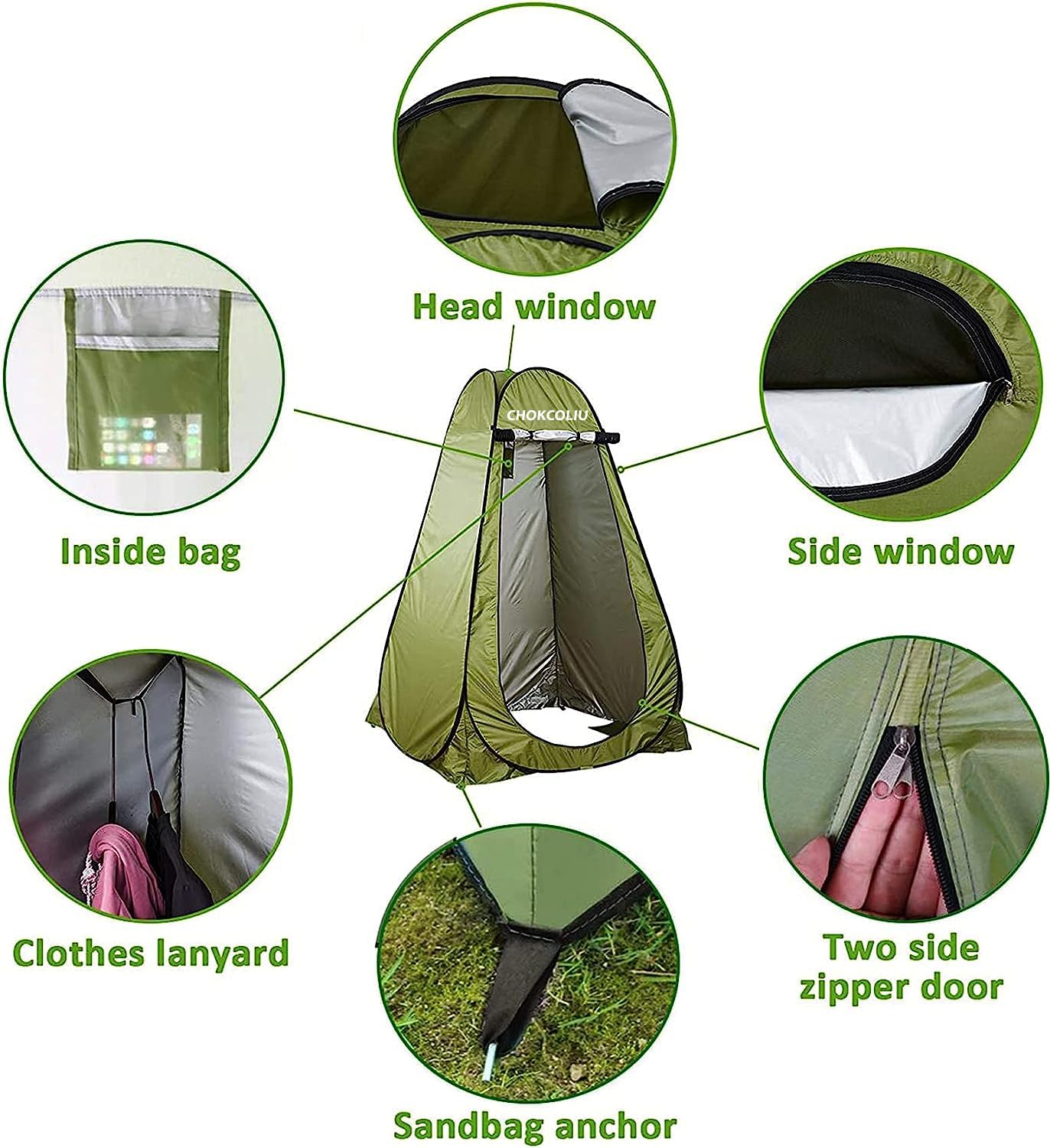 **Pop-up Shower Tent & 20L Solar Shower Bag Combo - Portable Waterproof Camping Privacy Shelter with Heated Water Reservoir for Outdoor Bathing, Beach, Hiking, RV Trips (Green, 120x120x190cm) - Perfect for Camping, Backpacking, and Beach Getaways**