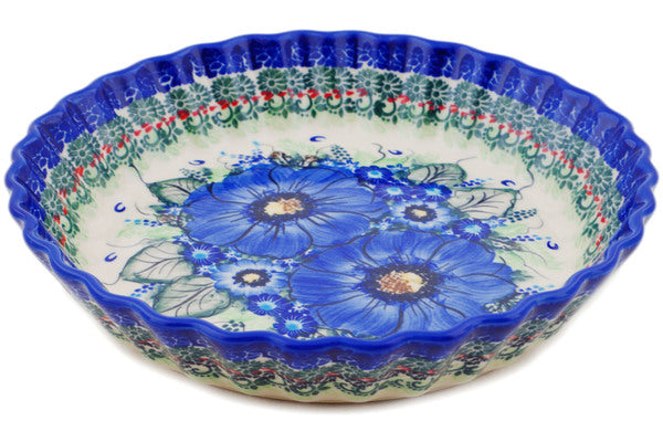 10-Inch Fluted Pie Dish in Azure Passion - Perfect for Baking Apple Pies, Quiches & Tarts | Oven-Safe Ceramic Pie Pan for Thanksgiving & Holiday Desserts