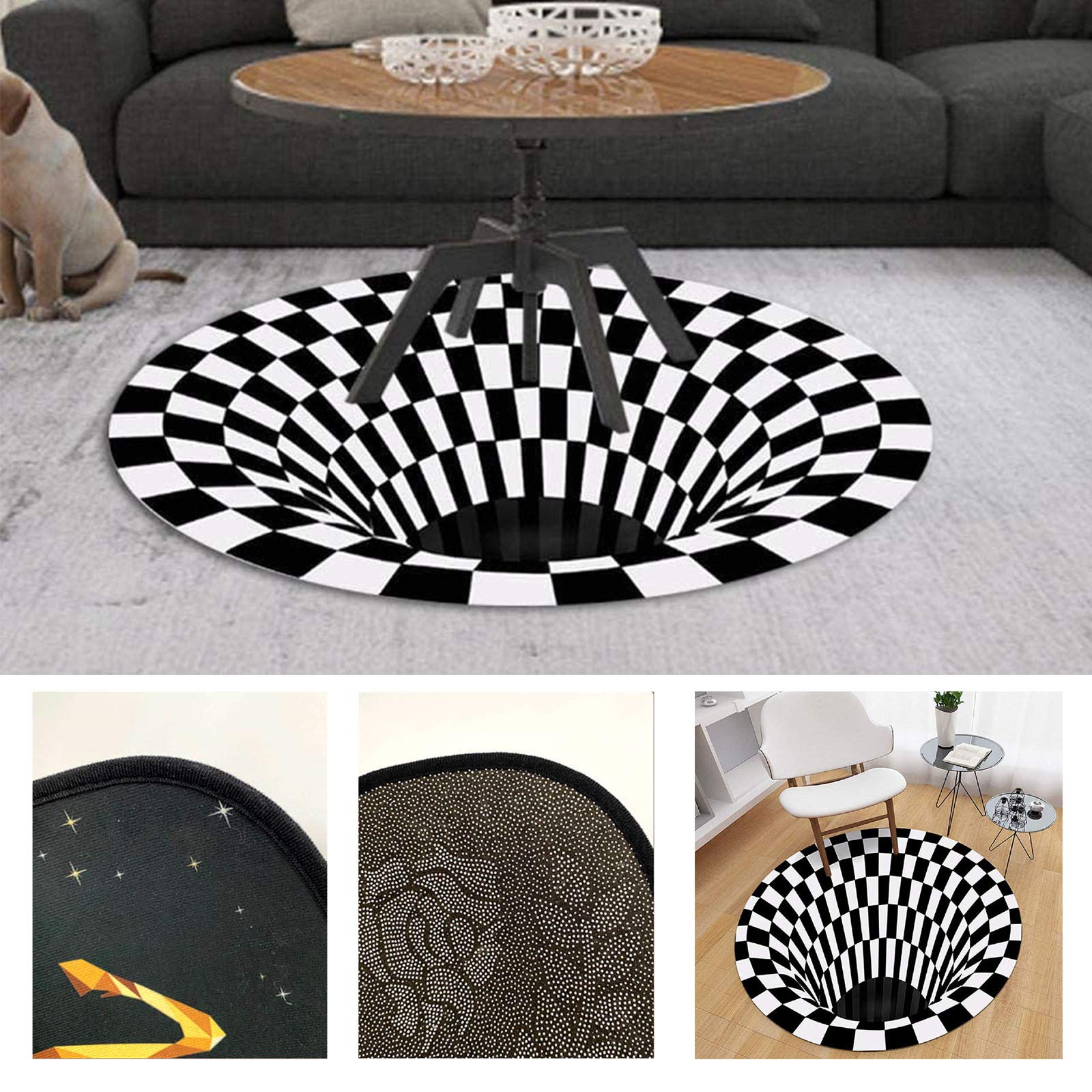 Lefran Anti-Skid Non-Woven Doormat - 3D Vortex Optical Illusion Round Rug 60x60cm (24x24inch) Purple - Non-Slip Floor Mat for Home Entryway, Living Room, Bedroom Decor