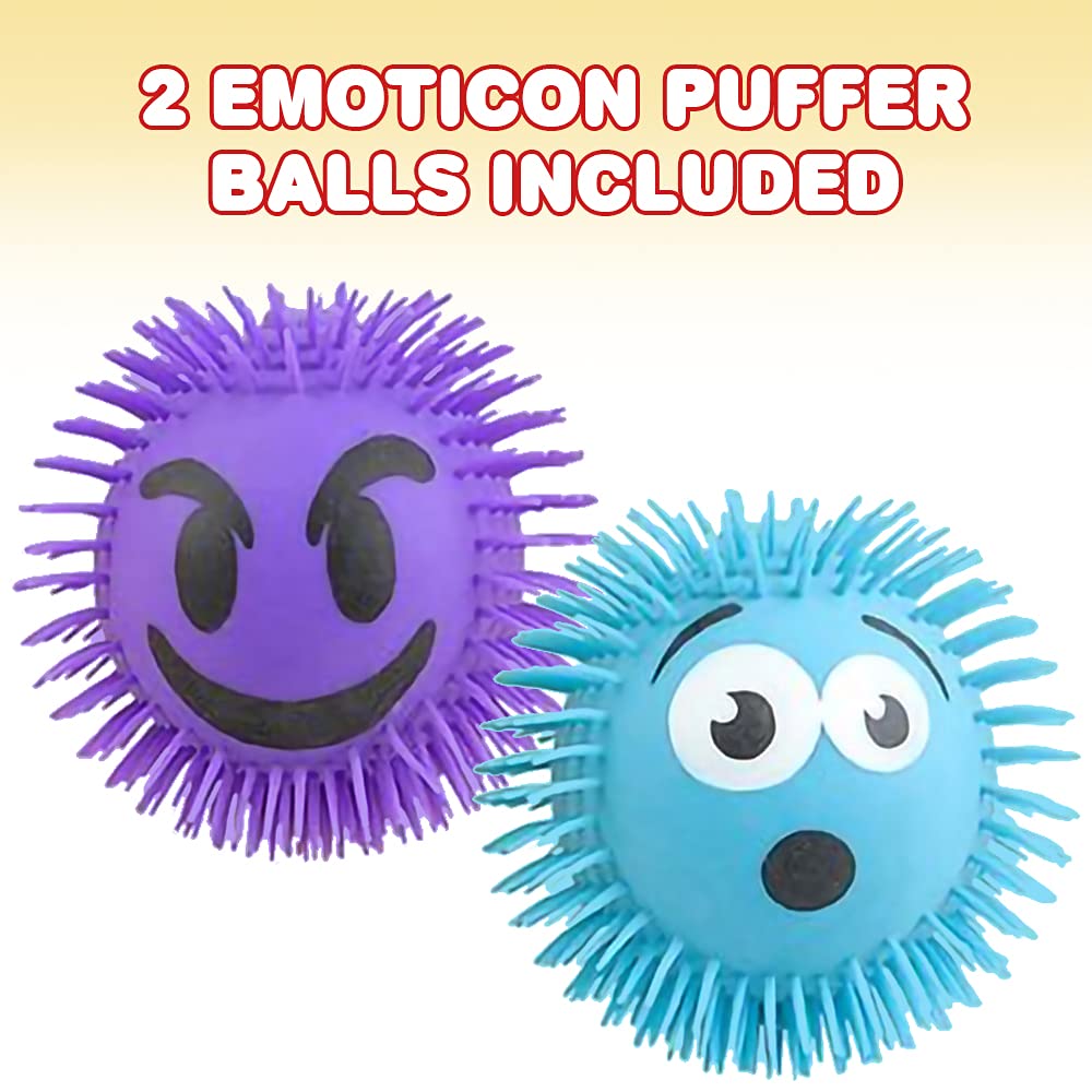 ArtCreativity Emoticon Puffer Ball Stress Relief Toy - Set of 2 Stretchy Rubber Fidget Toys for Kids & Adults - 7.5 Inch Sensory Play Anxiety Relief with Hanging Loop - Perfect for Office, Classroom & Home Use