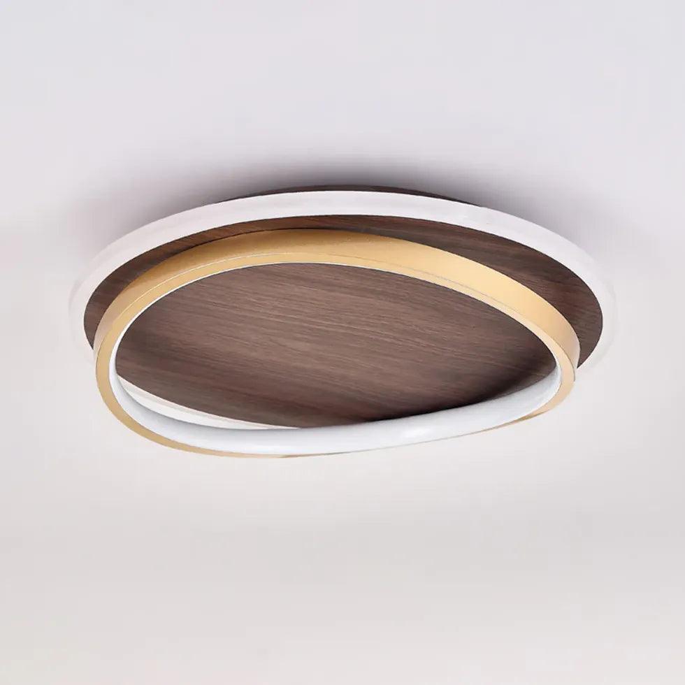 Modern Wooden Ring Gold Flush Mount Ceiling Light - Elegant Bedroom Lighting Fixture for Home Decor and Ambiance