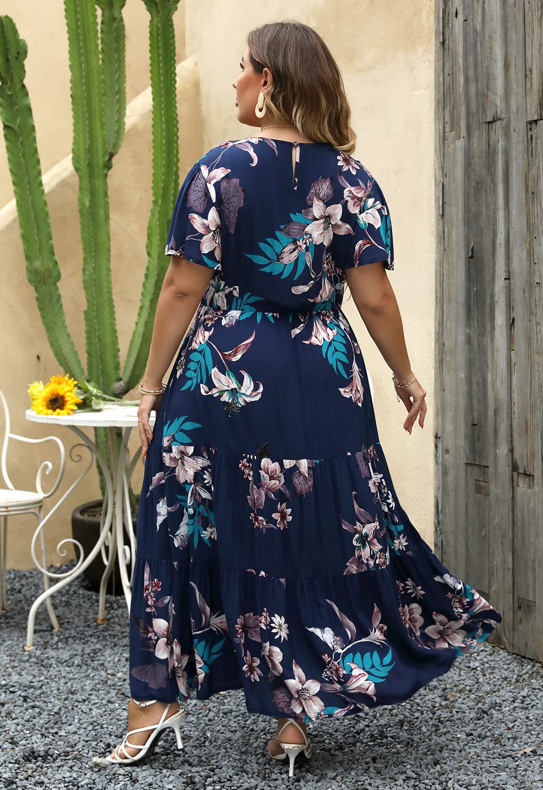 Nemidor Women's Plus Size Boho Floral Print Casual Layered Flared Maxi Dress with Pockets - Perfect for Beach Vacations, Summer Parties & Boho Fashion Outfits