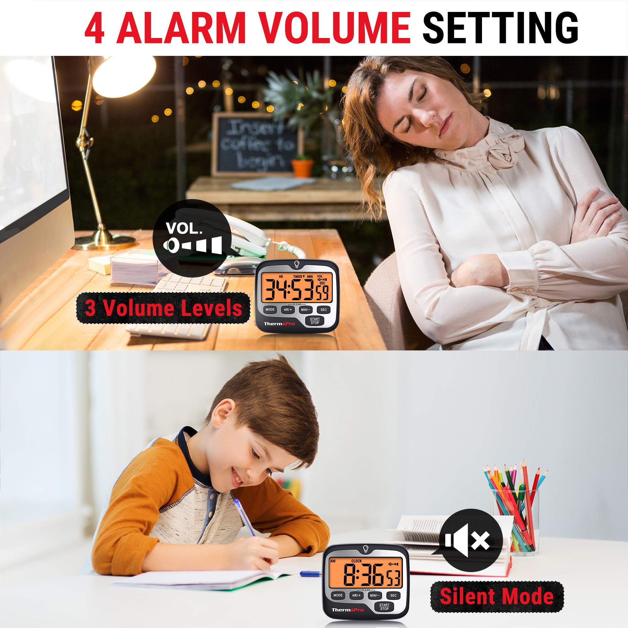 ThermoPro TM01 Digital Kitchen Timer with Large LCD Display, Adjustable Countdown, Loud Alarm & Backlight - Perfect for Cooking, Baking, Lab Experiments & Classroom Activities