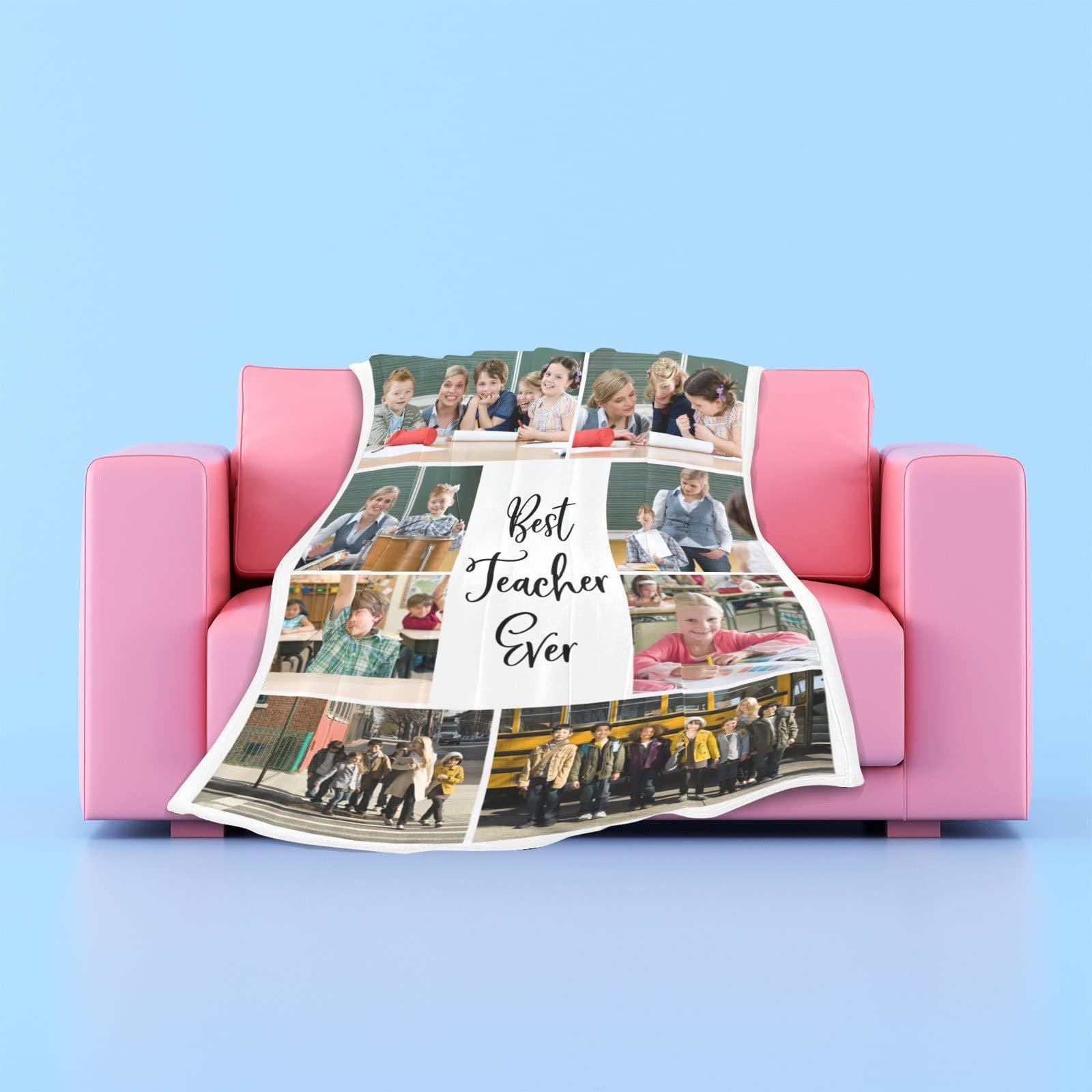 Best Teacher Ever Custom Photo Blanket - Personalized Teacher Gift with Your Own Photos & Text - Perfect for Teacher Appreciation Week, Retirement & Thank You Gifts