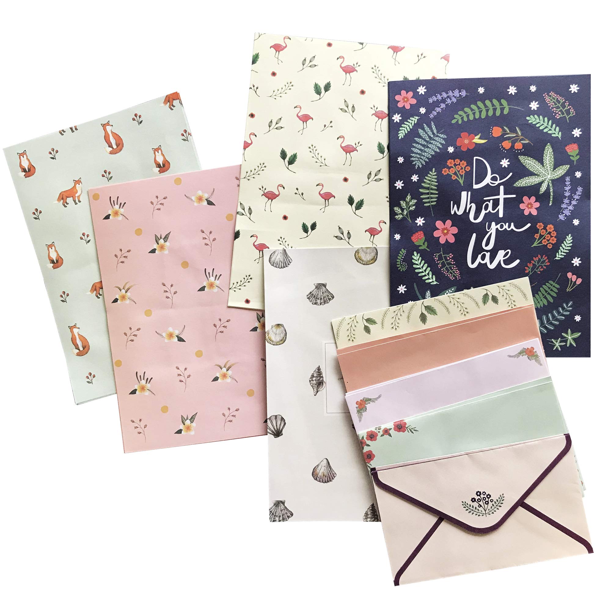 Cute Girls Letter Writing Stationery Set - 40 Lovely Stationary Papers & 20 Envelopes (H160) for DIY Greeting Cards, Thank You Notes & Personal Correspondence