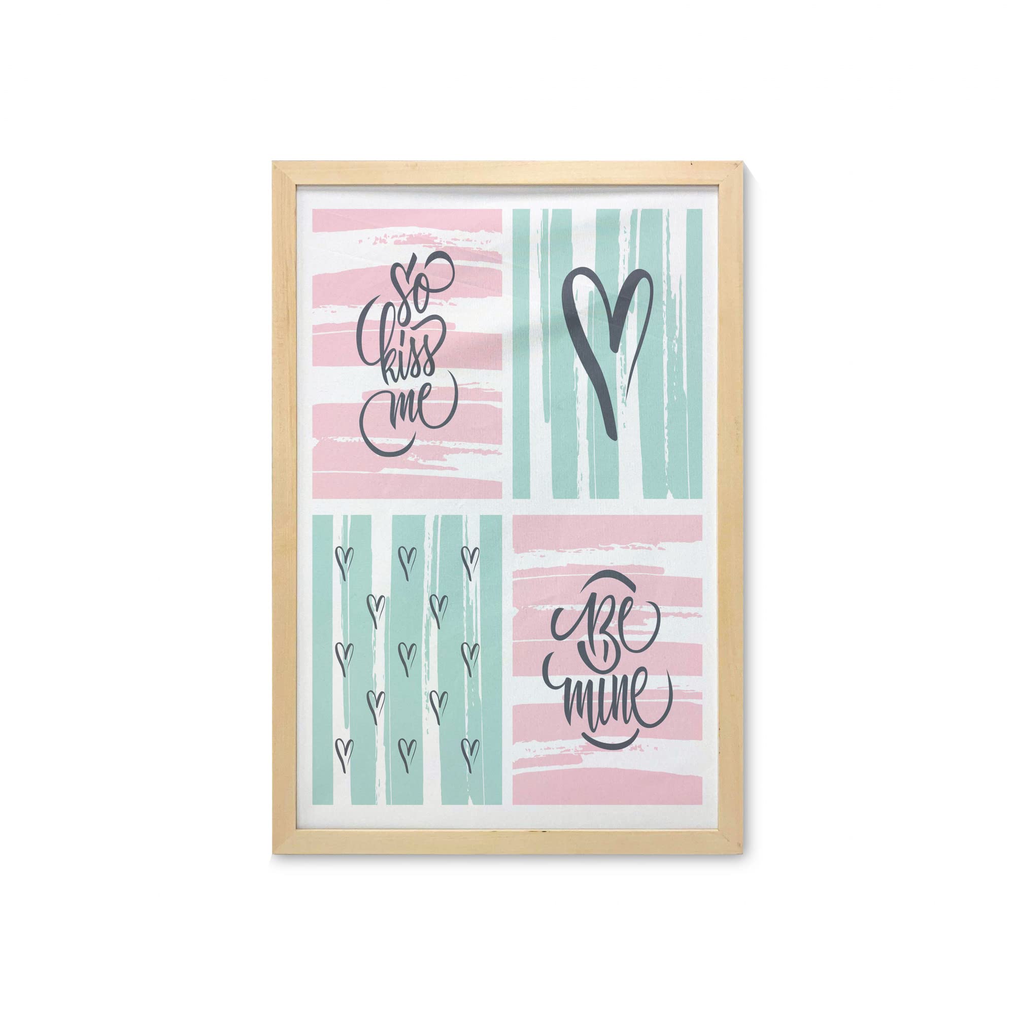 Ambesonne Love Wall Art with Frame - Valentine's Day Decor with Hearts & Grunge Stripes - 23