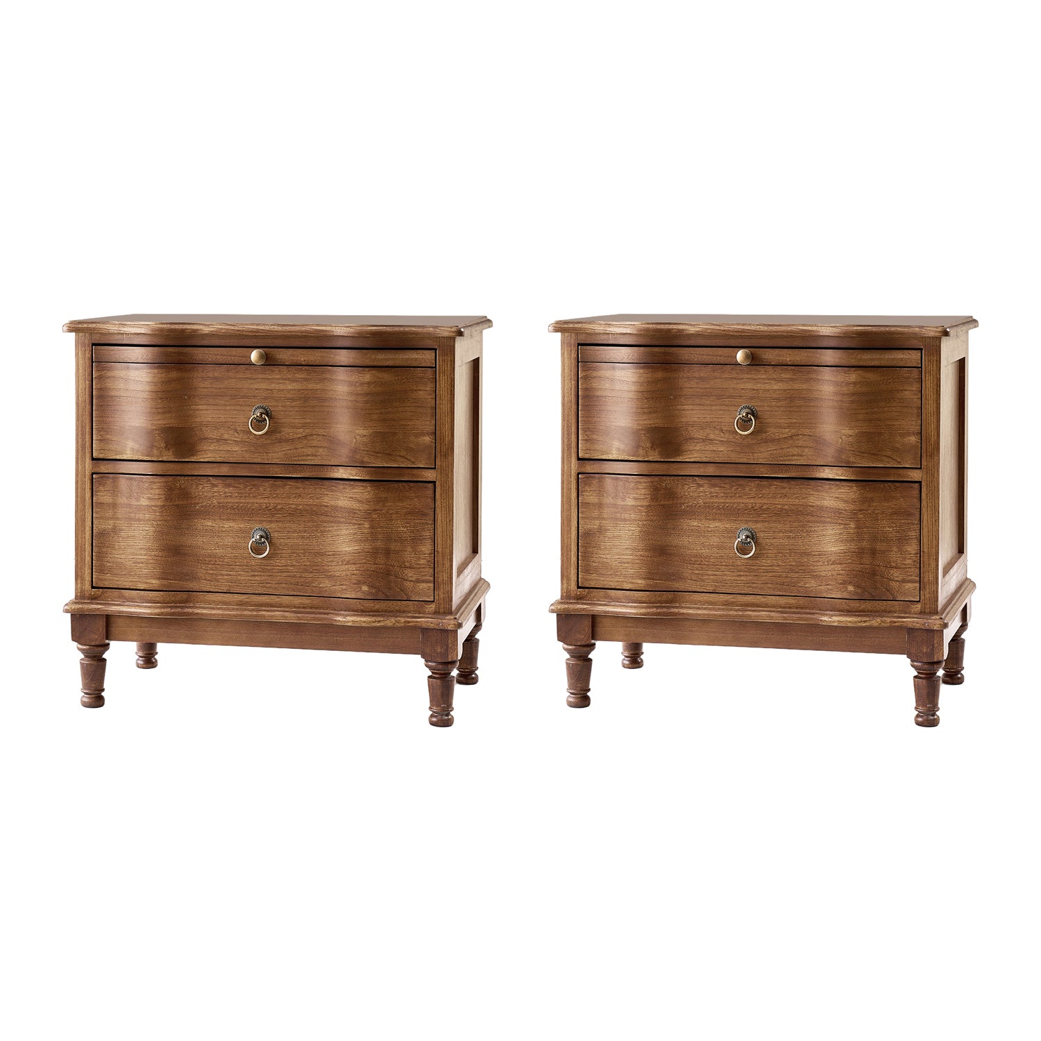 Solid Wood 2 Drawer Nightstand with USB Charging Ports, Pull-Out Shelf & Optional Styles - Modern Bedside Table for Bedroom, Guest Room & Small Spaces