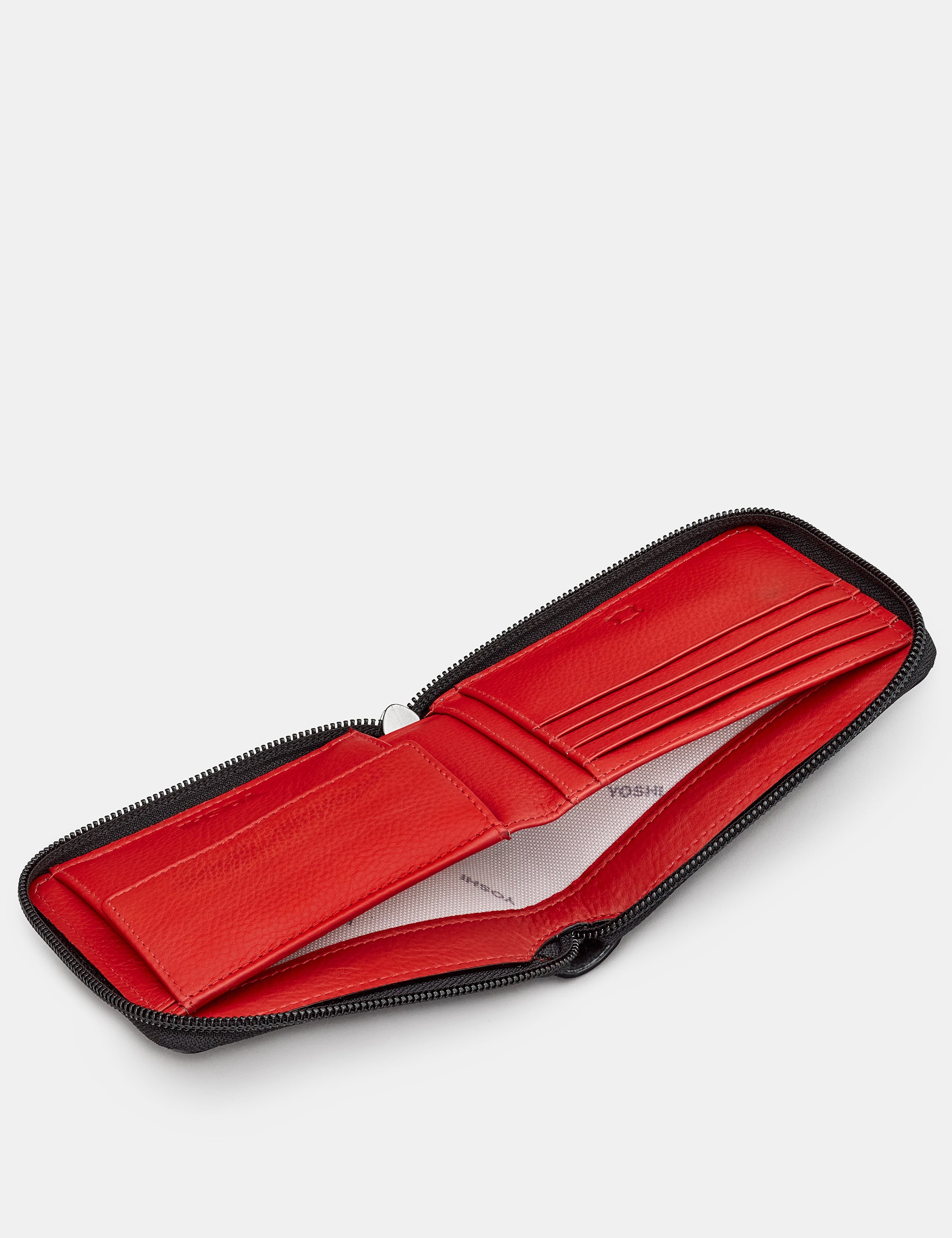 Premium Black & Red Leather Zip Around Wallet for Men & Women - Stylish & Secure RFID Blocking Bifold Wallet for Travel, Business & Everyday Use