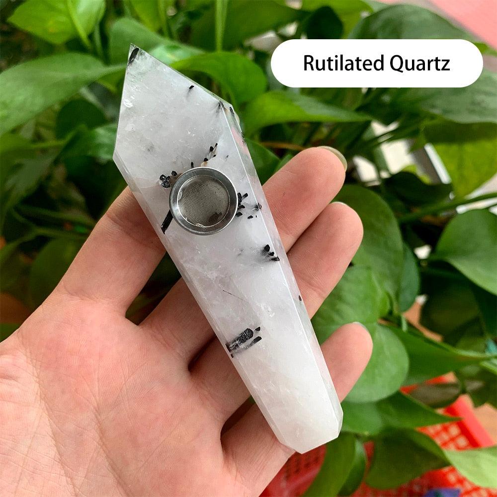 Natural Crystal Pipe with Metal Filter - Rose Quartz Healing Wand for Meditation, Relaxation & Energy Cleansing | Perfect for Reiki, Yoga & Spiritual Practices