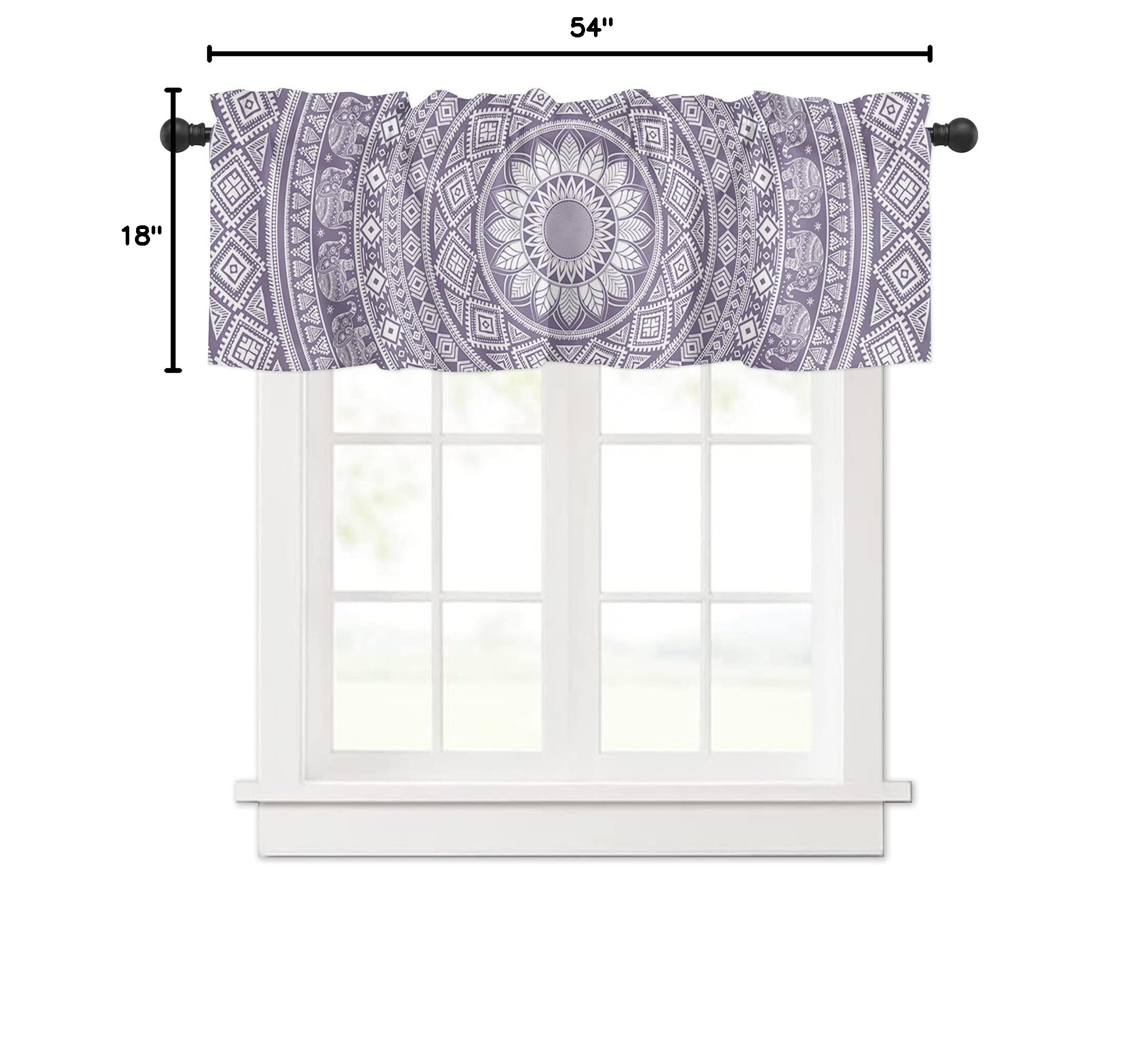 Elephant Mandala Small Window Curtains - Thermal Insulating Tier Curtains for Bathroom & Kitchen (54x18 Inch, 1 Pack) | Boho Ethnic Bohemian Flower Design | Perfect for Home Decor, Apartment Windows & Cozy Spaces