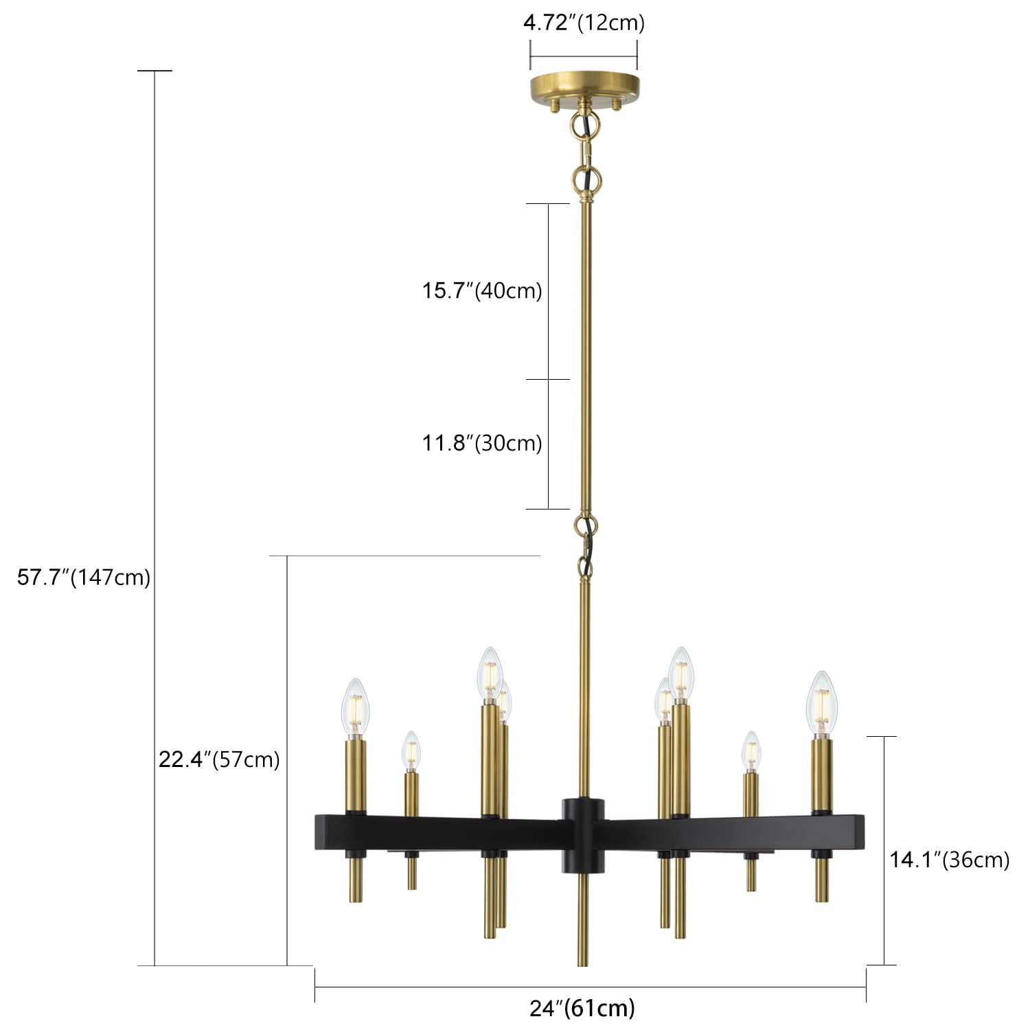 TOCHIC Black-Gold Metal Farmhouse Chandelier - 8 Light Cross Candle Pendant Lighting Fixture for Dining Room, Kitchen, Living Room, Entryway, Foyer & Bar (24 Inch) - Perfect for Rustic Home Decor and Farmhouse Style Interiors