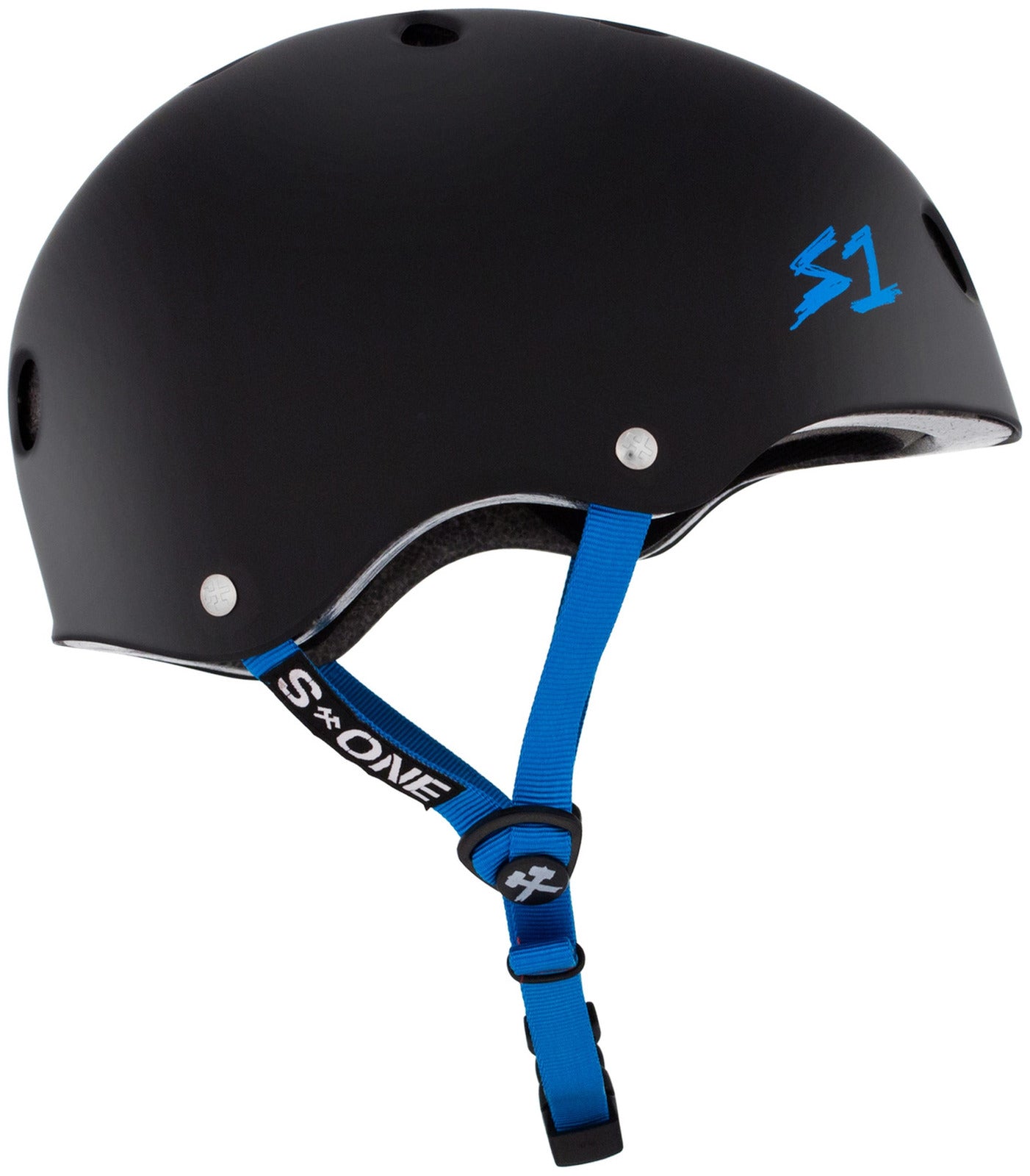 S1 Lifer Helmet - Matte Black with Cyan Strap - Certified Skateboard, Bike & Scooter Safety Helmet for Kids & Adults