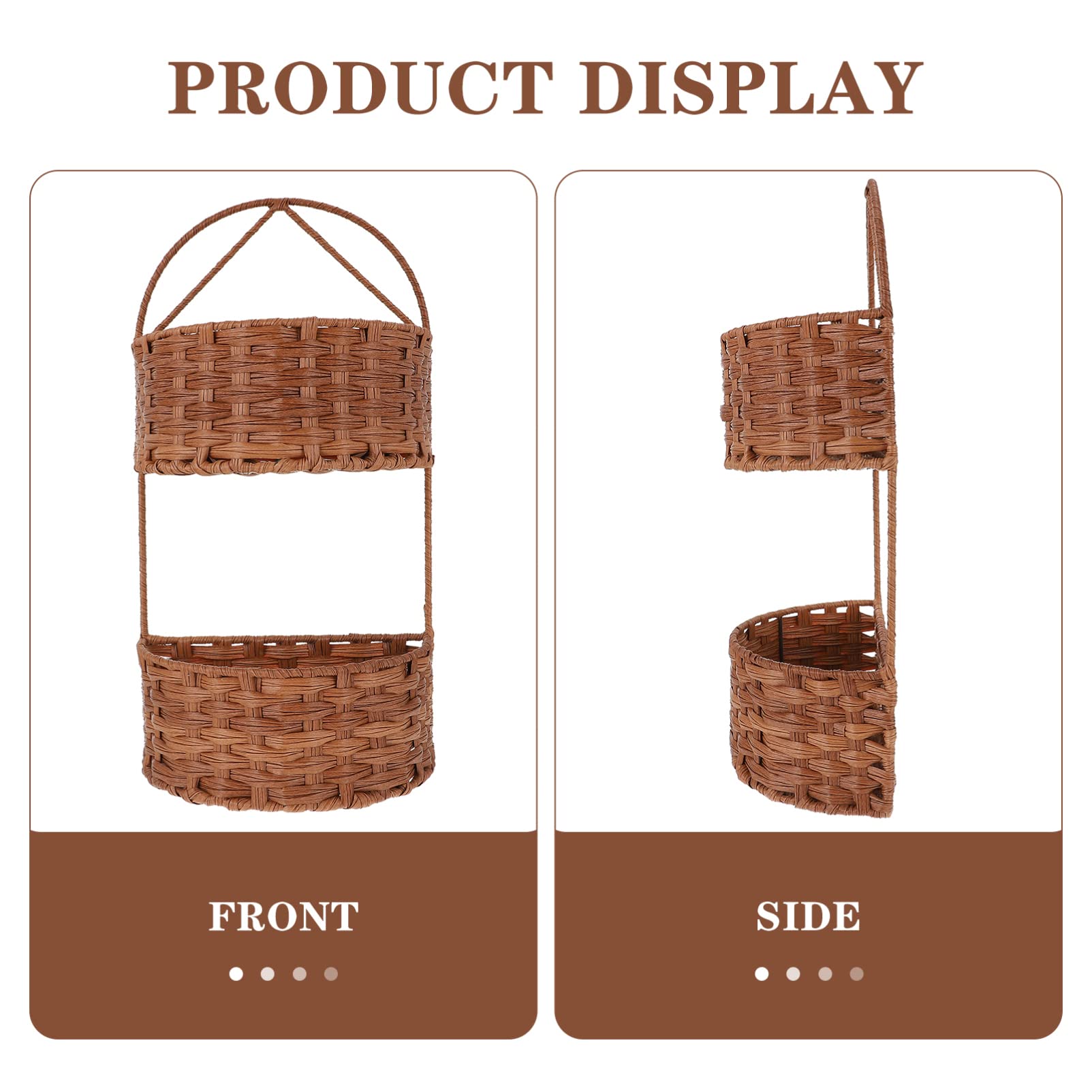 VOSAREA 2-Tier Wall Hanging Basket - Rattan Woven Storage Organizer for Sundries, Home Decor & Wall Decor | Perfect for Bathroom, Kitchen, Bedroom Organization & Farmhouse Style Decorating