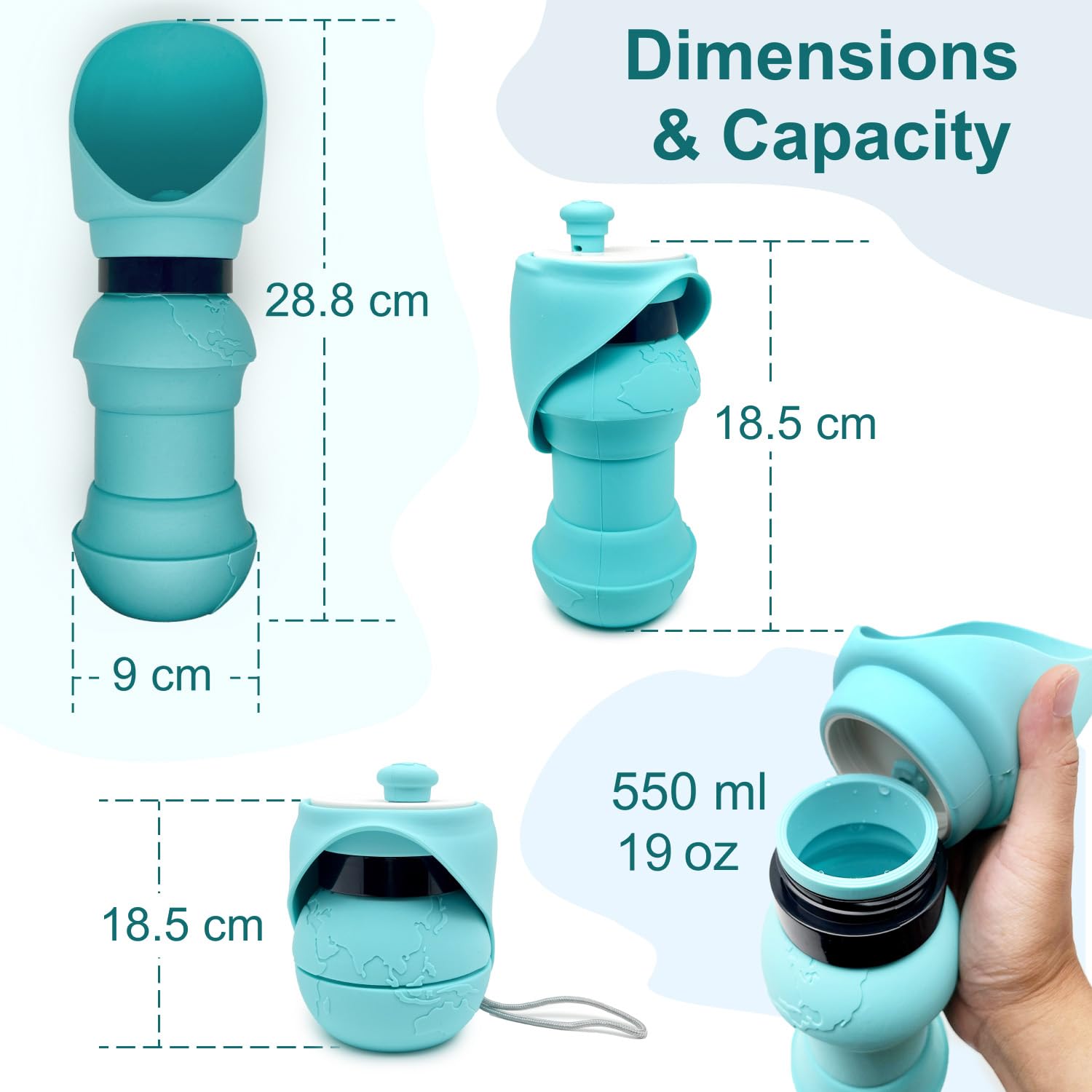 Portable Collapsible Dog Water Bottle - 19oz Leak Proof Travel Water Dispenser for Dogs | Outdoor Walking, Hiking, Camping & Travel Accessories | Tiffany Blue Pet Water Bottle