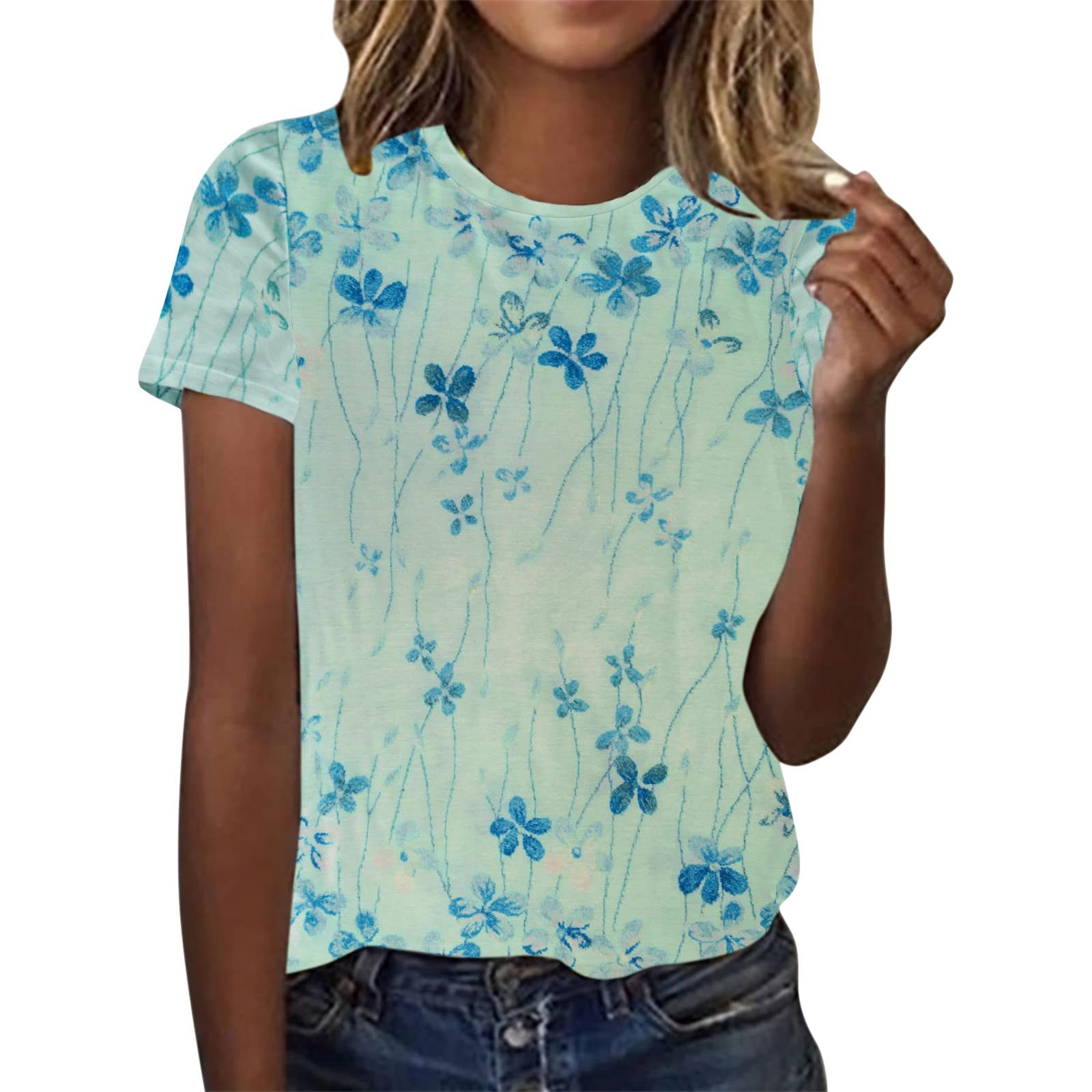 Women's Summer Short Sleeve Floral Printed T-Shirt - Crew Neck Casual Top Tee Tunic in White | Perfect for Outdoor Activities, Beach Vacations & Everyday Wear