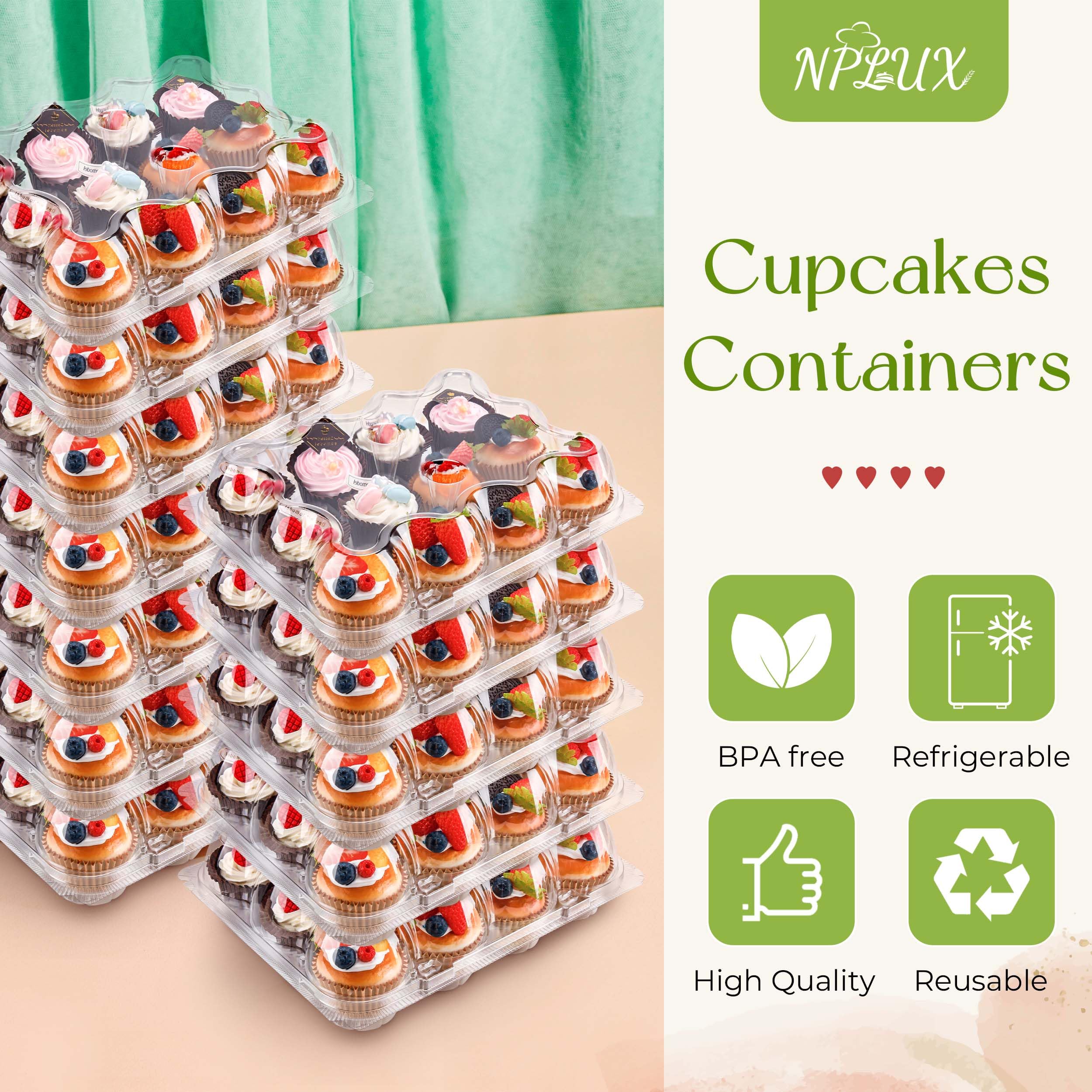 12 Pack Stackable Plastic Cupcake Containers with Detachable Tall Dome Lids & 144 Liners - BPA Free Standard Size for Baking, Parties, and Gift Packaging