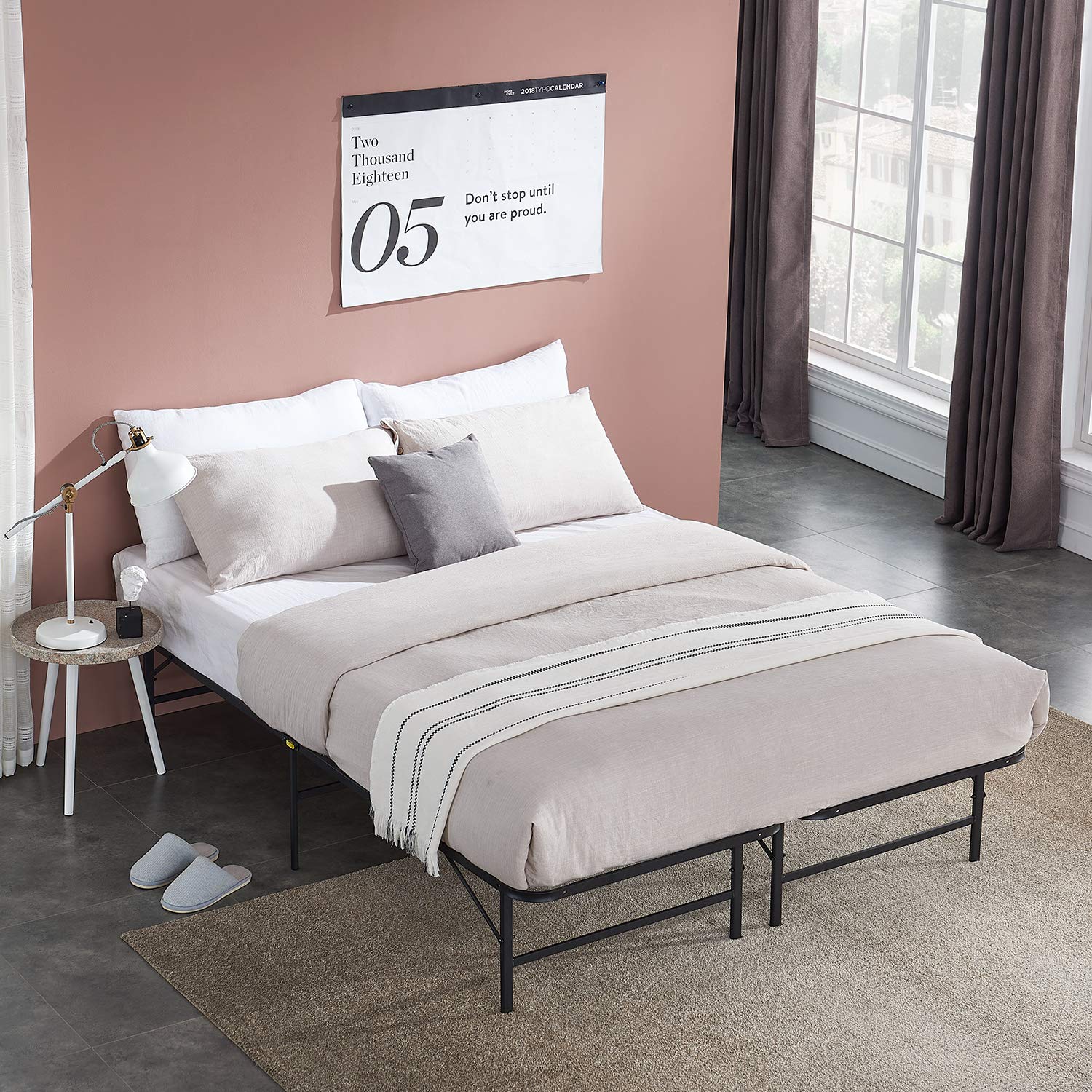VECELO 14 Inch Full Size Metal Bed Frame - Tool-Free Assembly, Noise Free Design, Foldable Platform - Box Spring Replacement, Black - Perfect for Small Spaces, Guest Rooms & Dormitories