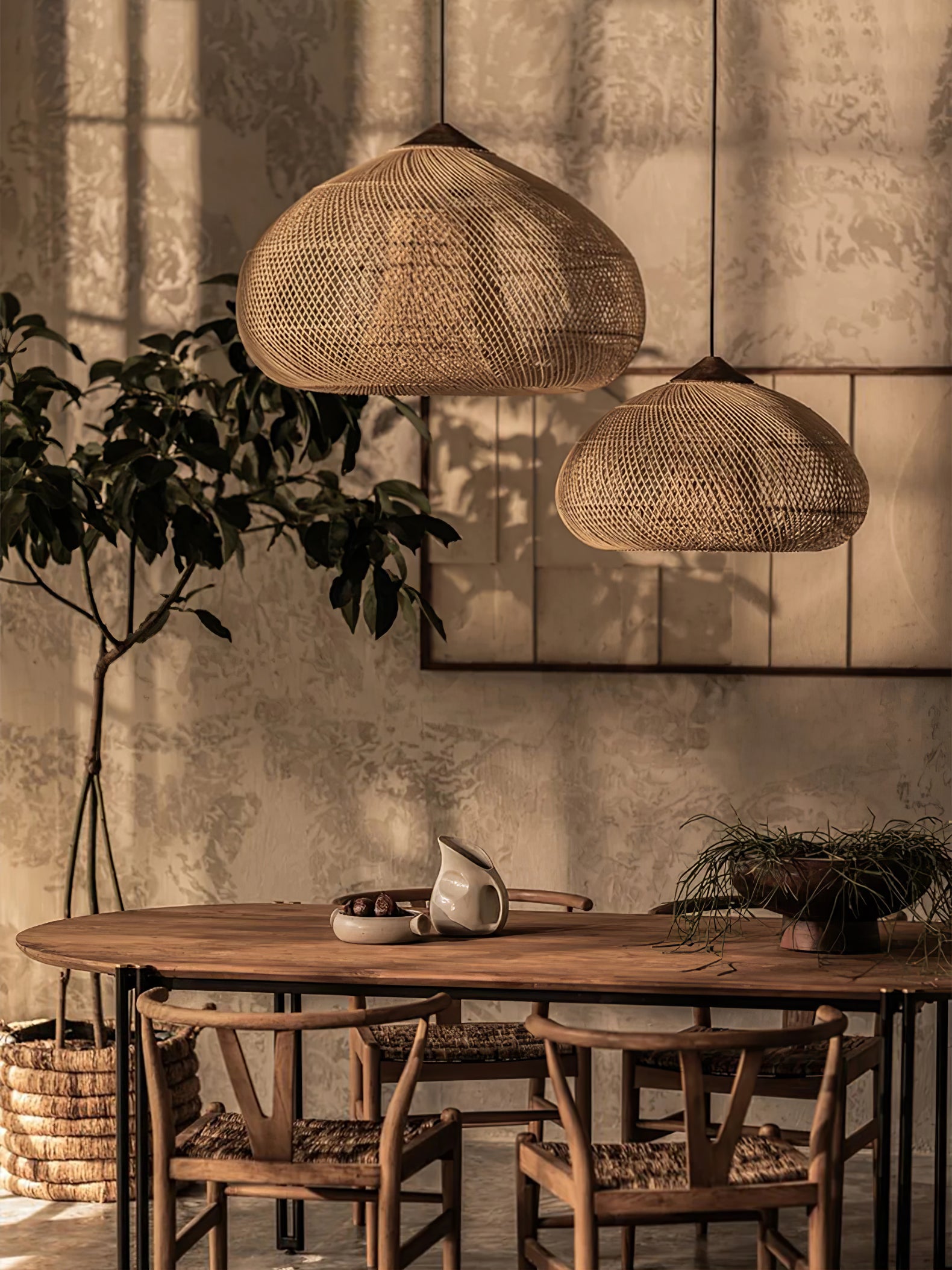 Handwoven Rattan Pendant Light - Natural Boho Ceiling Lighting Fixture for Bedroom, Living Room & Patio Decor