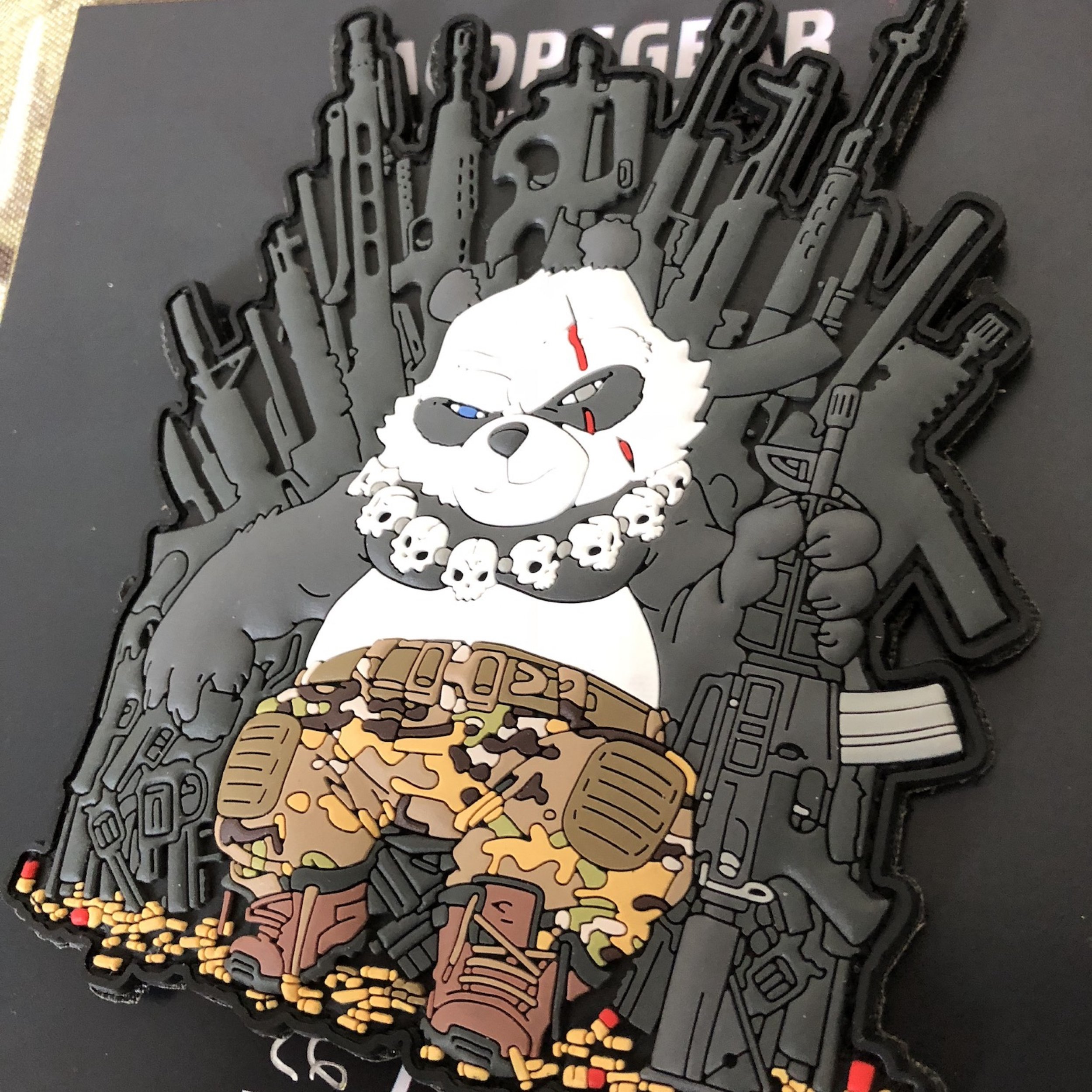 Panda on Throne War - Game of Guns Edition Embroidered Patch by HIWEZ | Collectible Badge for Jackets, Hats & Backpacks | Perfect for Cosplay, Gaming Fans & Military Style Enthusiasts