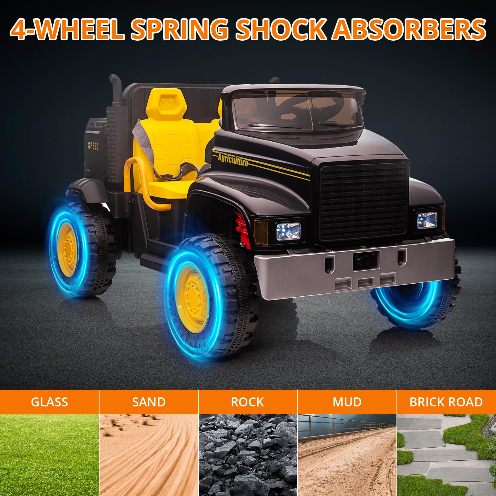 GARVEE 24V Electric Ride On Truck with Remote Control - 4WD UTV Vehicle for Kids with Dump Bed, 4x200W Motors, 4xSpring Suspension, 3 Speeds, 2 Seater - Perfect Outdoor Toy & Birthday Gift for Boys & Girls (Black) | Great for Backyard Play, Park Adventures & Family Fun