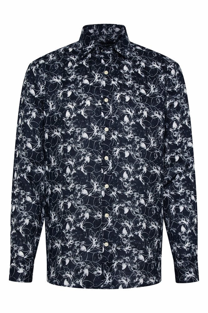 BUGATTI Printed Long Sleeve Shirt for Men | Black Multi-Color Graphic Tee | Casual Wear & Street Style Fashion