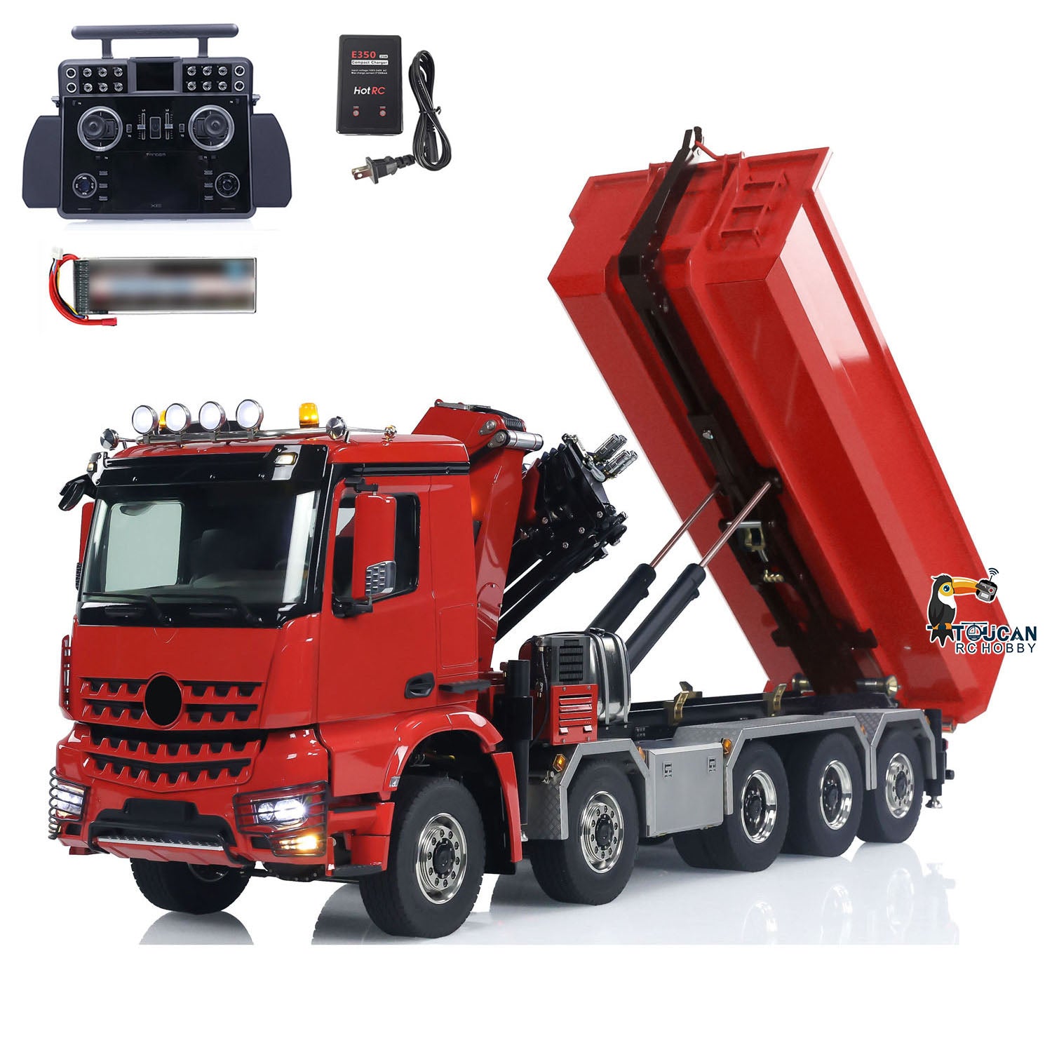 1/14 Scale 10x10 RC Hydraulic Crane Dump Truck - Remote Control Full Dumper Lorry with U-Shaped High Standard Bucket & Timber Flatbed - Perfect for Construction Site Play, Collecting, and RC Hobby Enthusiasts