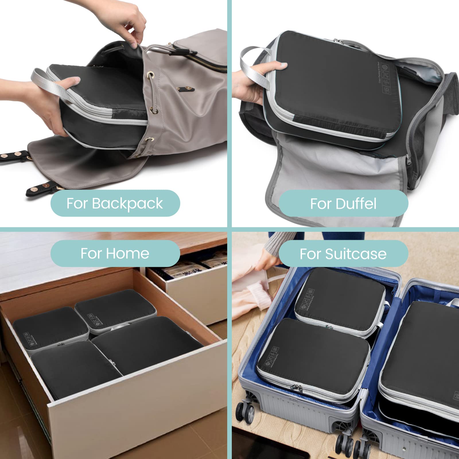 Cambond Compression Packing Cubes for Travel - 4-Piece Set of Luggage Organizers for Women, Space-Saving Travel Essentials for Carry-On Suitcases | Perfect for Business Trips, Vacations & Weekend Getaways