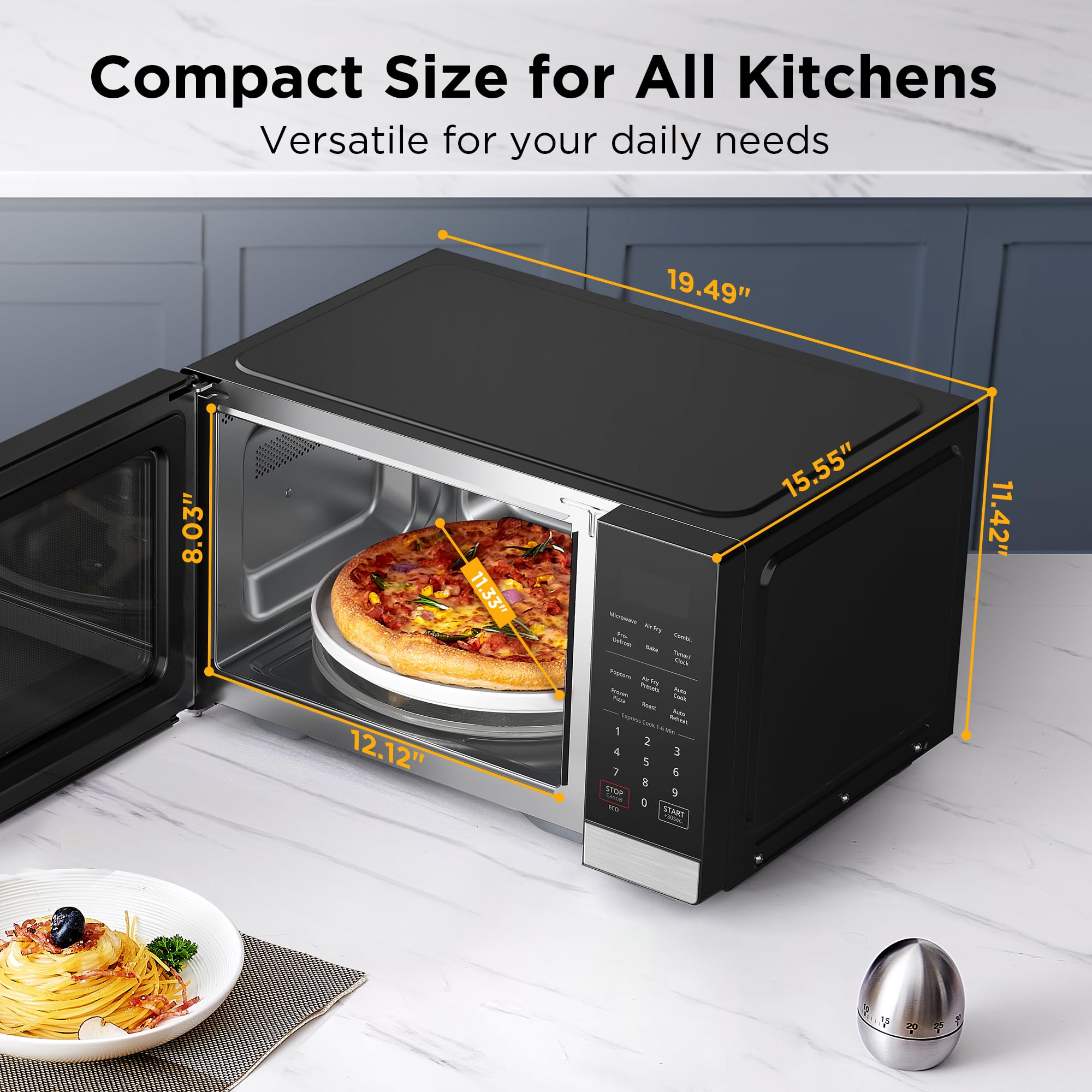 BLACK+DECKER 5-in-1 Countertop Microwave Oven with Air Fryer, Combi, Bake, Roast & Convection - 0.9 cu.ft 900W Stainless Steel Kitchen Appliance with Child Lock (ES9P032NA) - Perfect for Small Kitchens, Dorms & Apartments