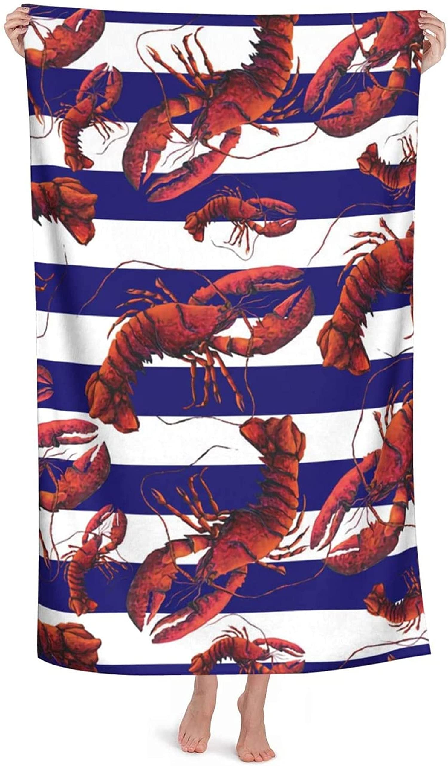 Striped Lobster Beach Towel - Quick Drying, Super Soft & Absorbent Lightweight Bath Towel for Swimming Pool, Travel, and Beach Vacation