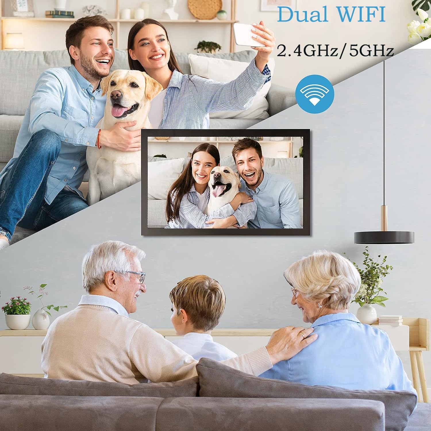 15.6 Inch WiFi Digital Photo Frame with 32GB Memory - Smart Cloud Touch Screen, Auto Rotation, Remote Sharing via Frameo App - Perfect for Home Decor, Office Display & Gift Giving