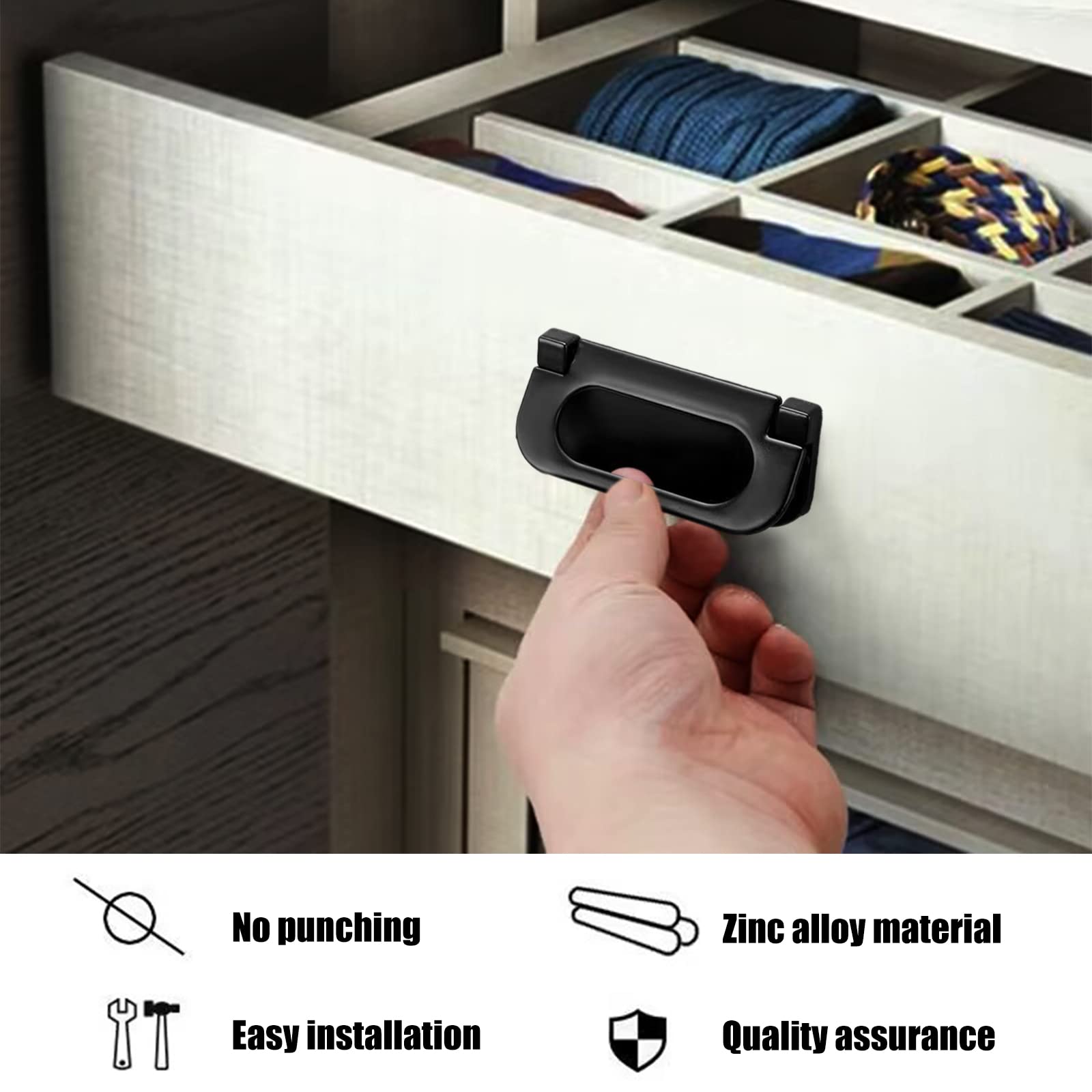 Black Cabinet Pull Handles - Flush Mount Drawer Pulls for Dresser, Wardrobe & Kitchen Cabinets - Durable Hardware for Home Improvement & Furniture Upgrade (Perfect for Bedroom, Bathroom & Office Storage)