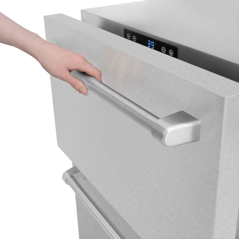 ZLINE 24 Inch Stainless Steel Outdoor Refrigerator Drawer - Dual Zone 168 Can Capacity, Touchstone Series (RDSO SN 24) - Perfect for Outdoor Kitchens, Patios, and Entertaining Areas
