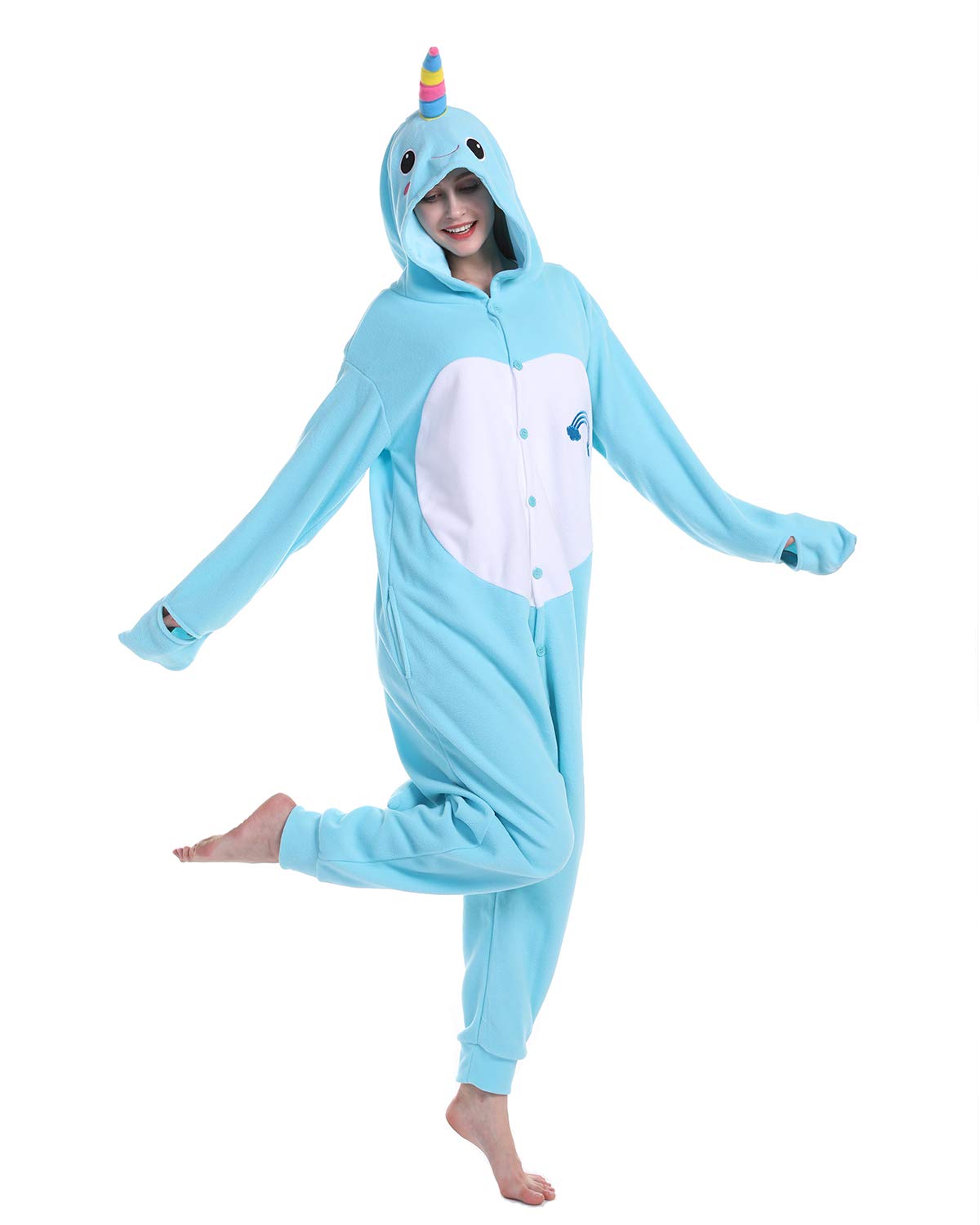 WOTOGOLD Narwhal Unisex Adult Animal Cosplay Costume Pajamas - Perfect for Halloween, Christmas, Themed Parties & Loungewear